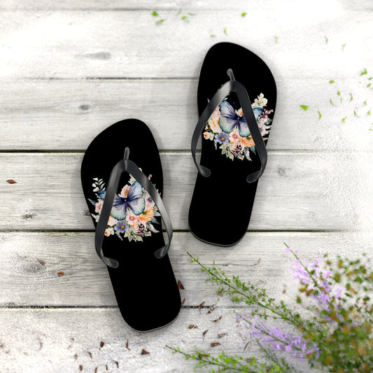 Black Flip Flops with Butterfly Design - JennyCool