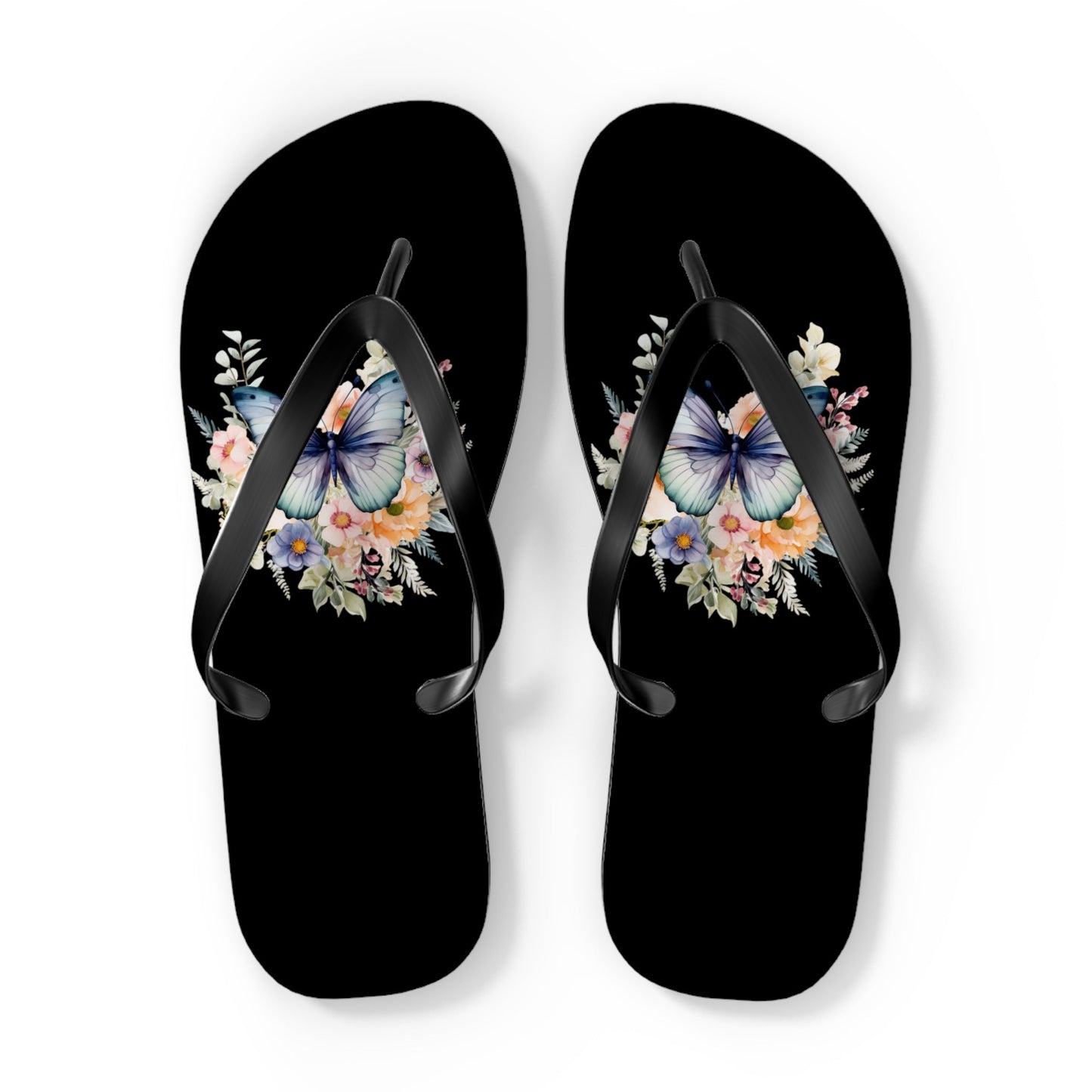 Black Flip Flops with Butterfly Design - JennyCool