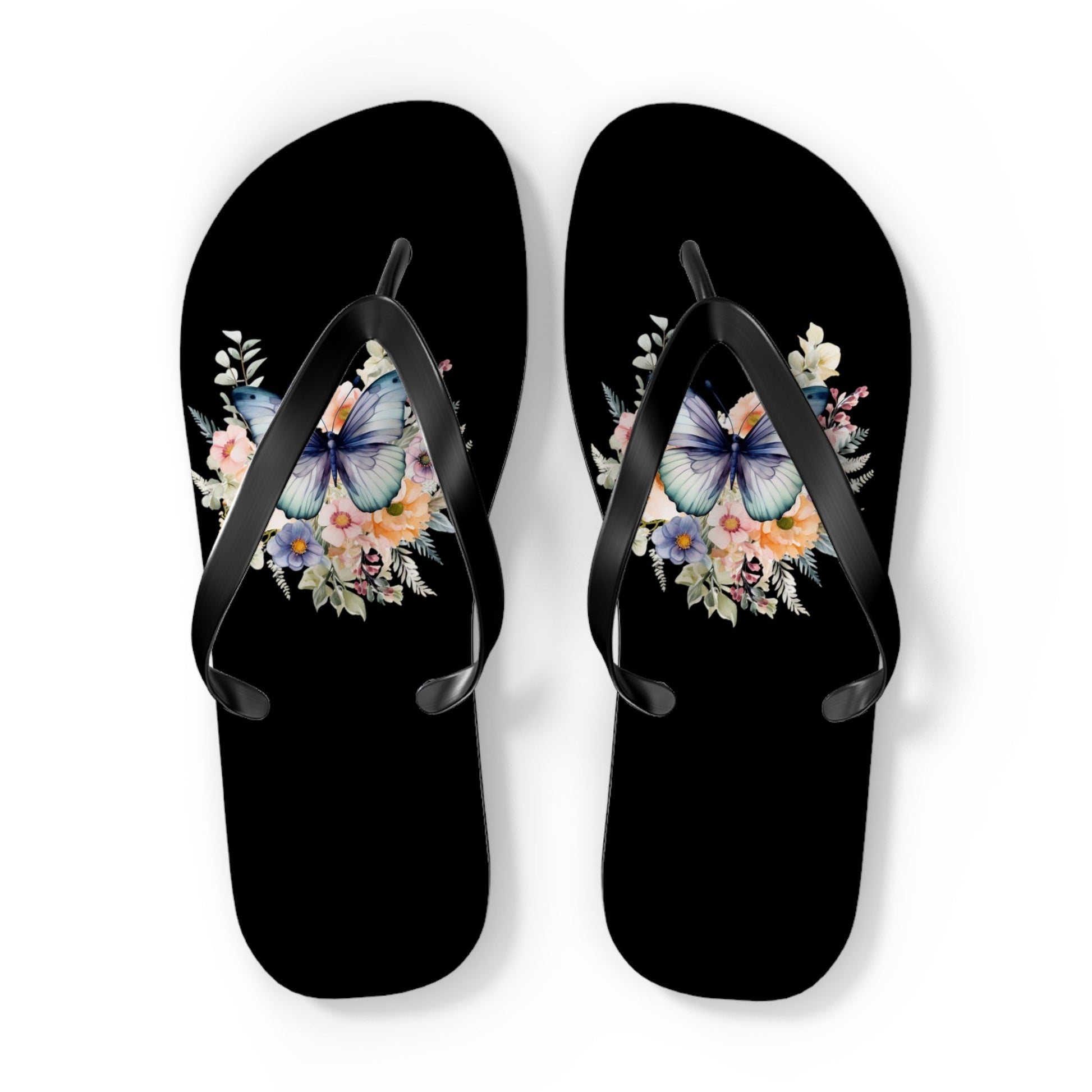 Black Flip Flops with Butterfly Design - JennyCool
