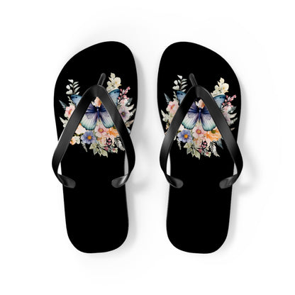 Black Flip Flops with Butterfly Design - JennyCool