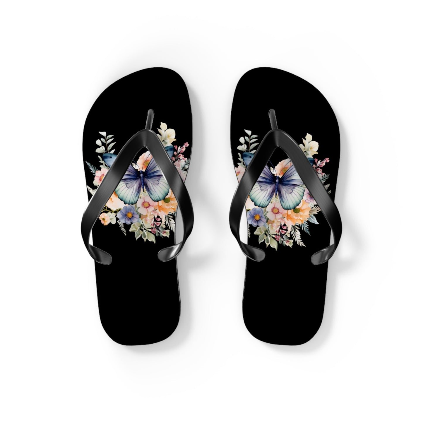 Black Flip Flops with Butterfly Design - JennyCool