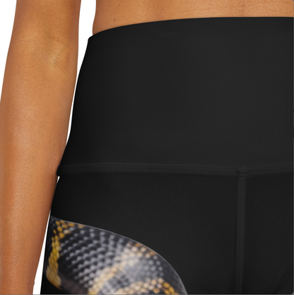 High Waisted Red Yoga Shorts (AOP) Black Color with a Snake design