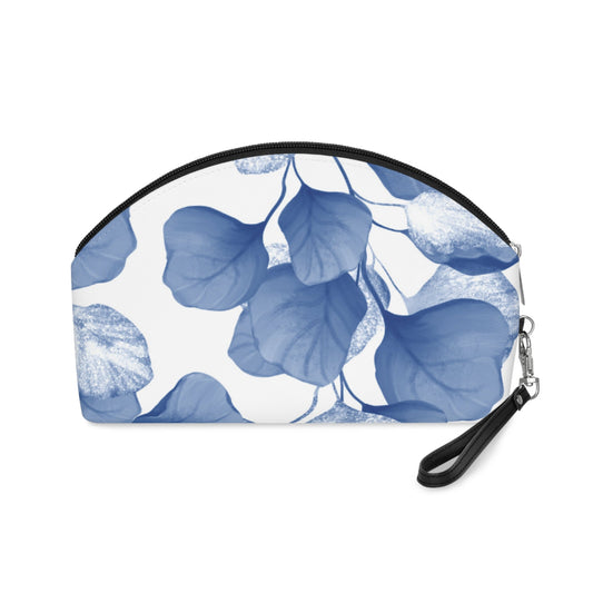 Blue Botanical Leaf Makeup Bag – Elegant Floral Cosmetic Pouch - JennyCool