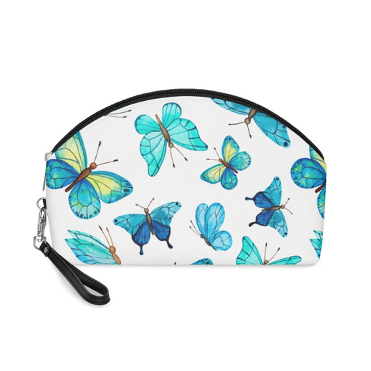 Blue Butterfly Makeup Bag — Floral Cosmetic Pouch for Women & Girls - JennyCool