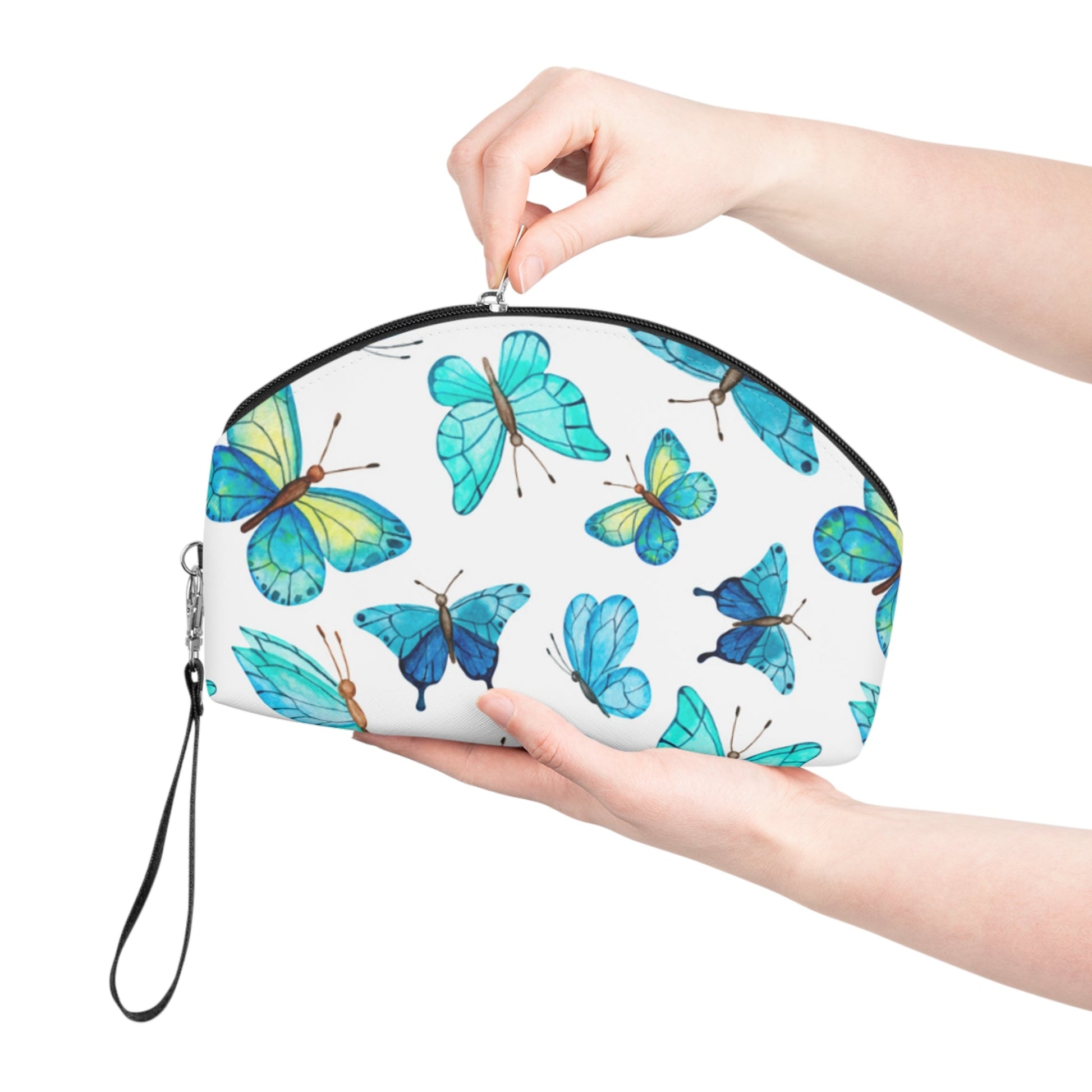 Blue Butterfly Makeup Bag — Floral Cosmetic Pouch for Women & Girls - JennyCool