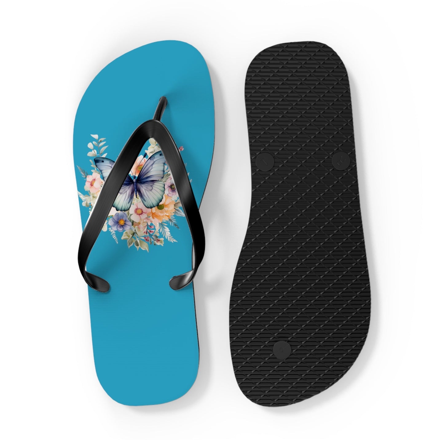 Blue Flip Flops with Butterfly Design - JennyCool