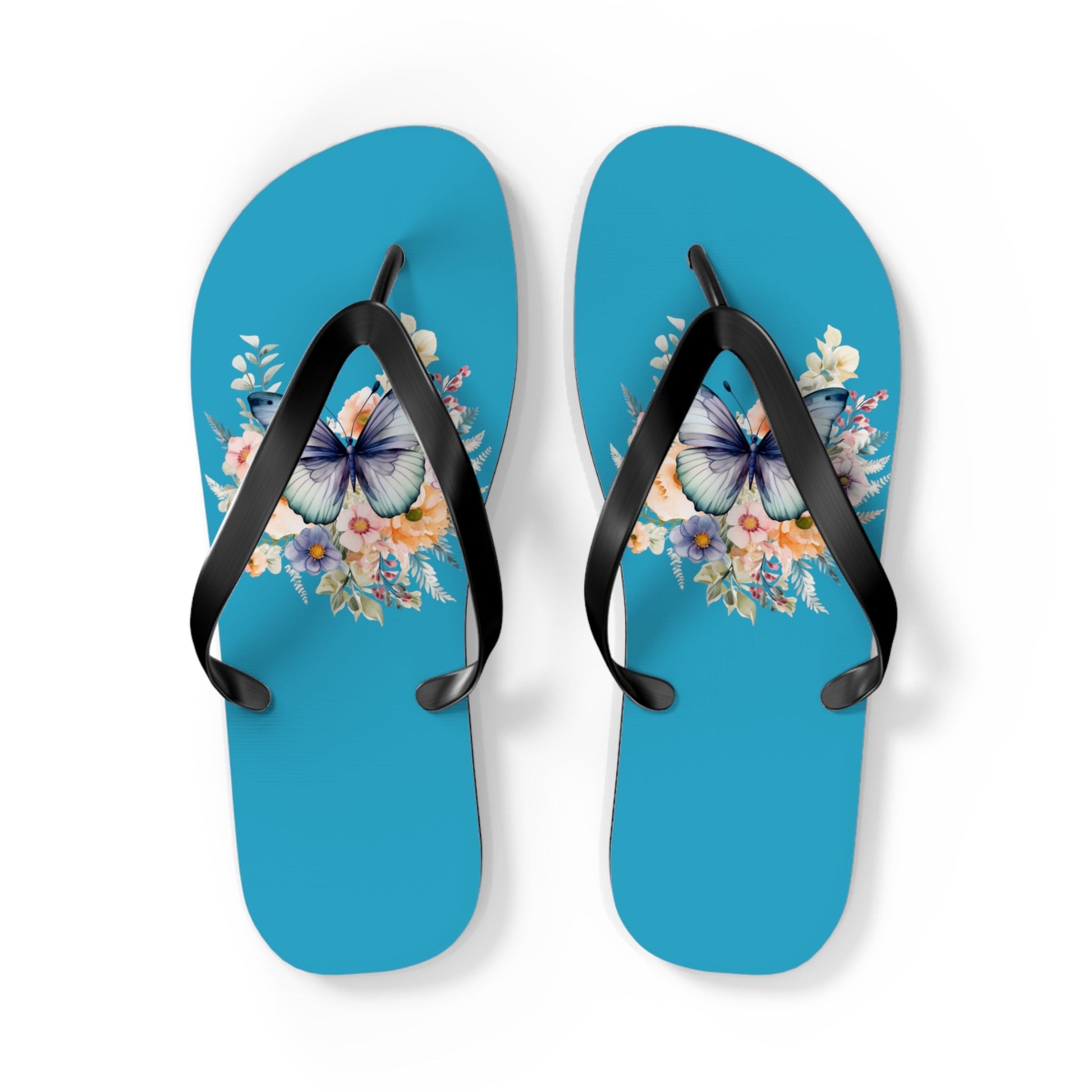 Blue Flip Flops with Butterfly Design - JennyCool