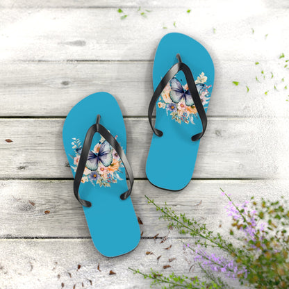 Blue Flip Flops with Butterfly Design - JennyCool