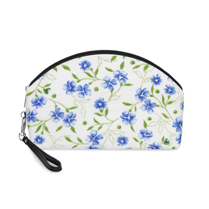 Blue Floral Makeup Bag – Vintage Blue Flower Cosmetic Pouch, Faux Leather Travel Makeup Organizer - JennyCool
