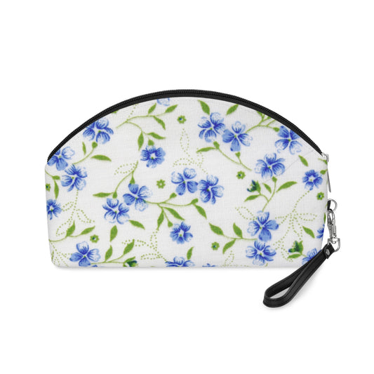 Blue Floral Makeup Bag – Vintage Blue Flower Cosmetic Pouch, Faux Leather Travel Makeup Organizer - JennyCool