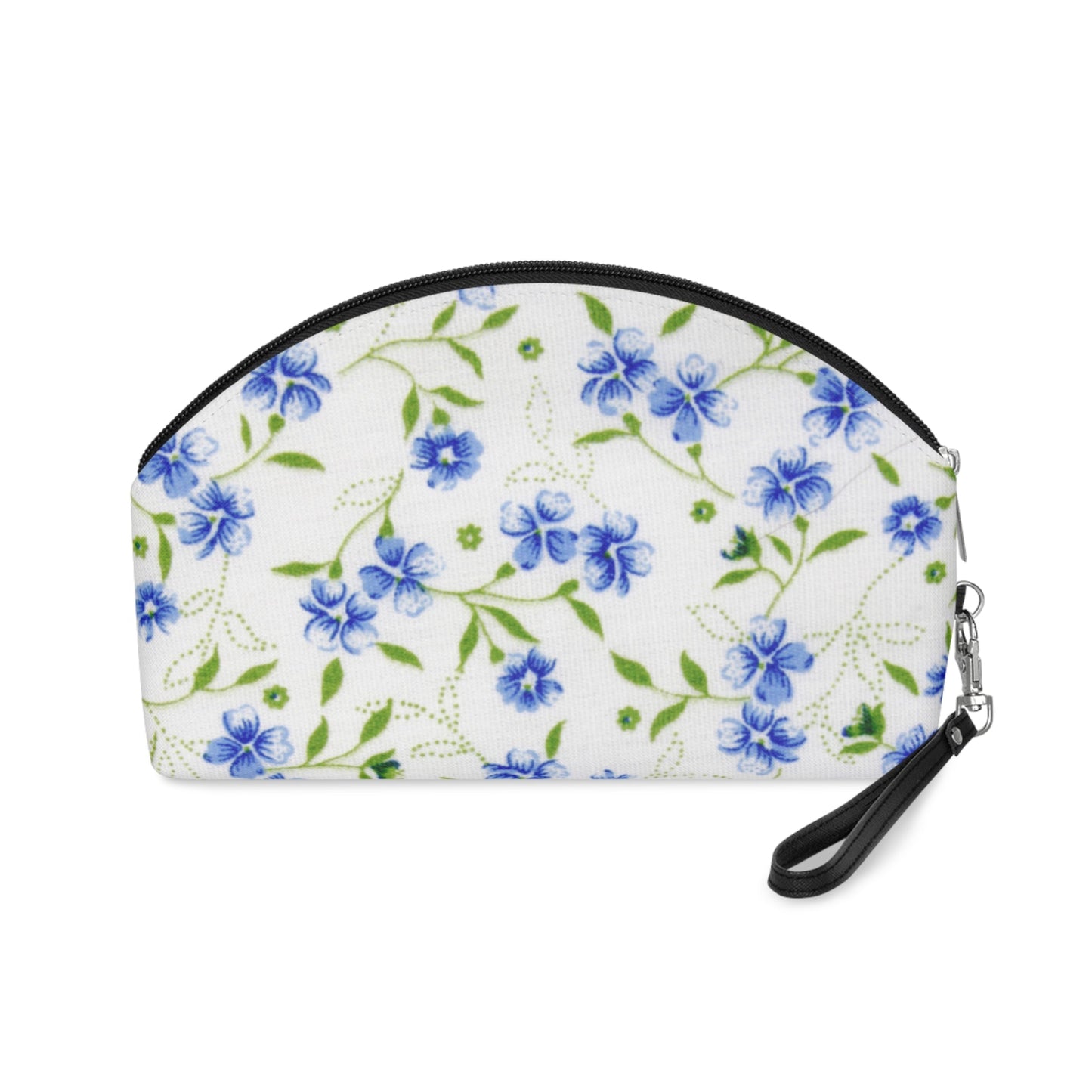 Blue Floral Makeup Bag – Vintage Blue Flower Cosmetic Pouch, Faux Leather Travel Makeup Organizer - JennyCool