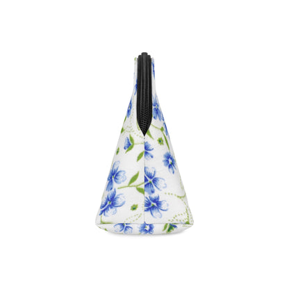 Blue Floral Makeup Bag – Vintage Blue Flower Cosmetic Pouch, Faux Leather Travel Makeup Organizer - JennyCool