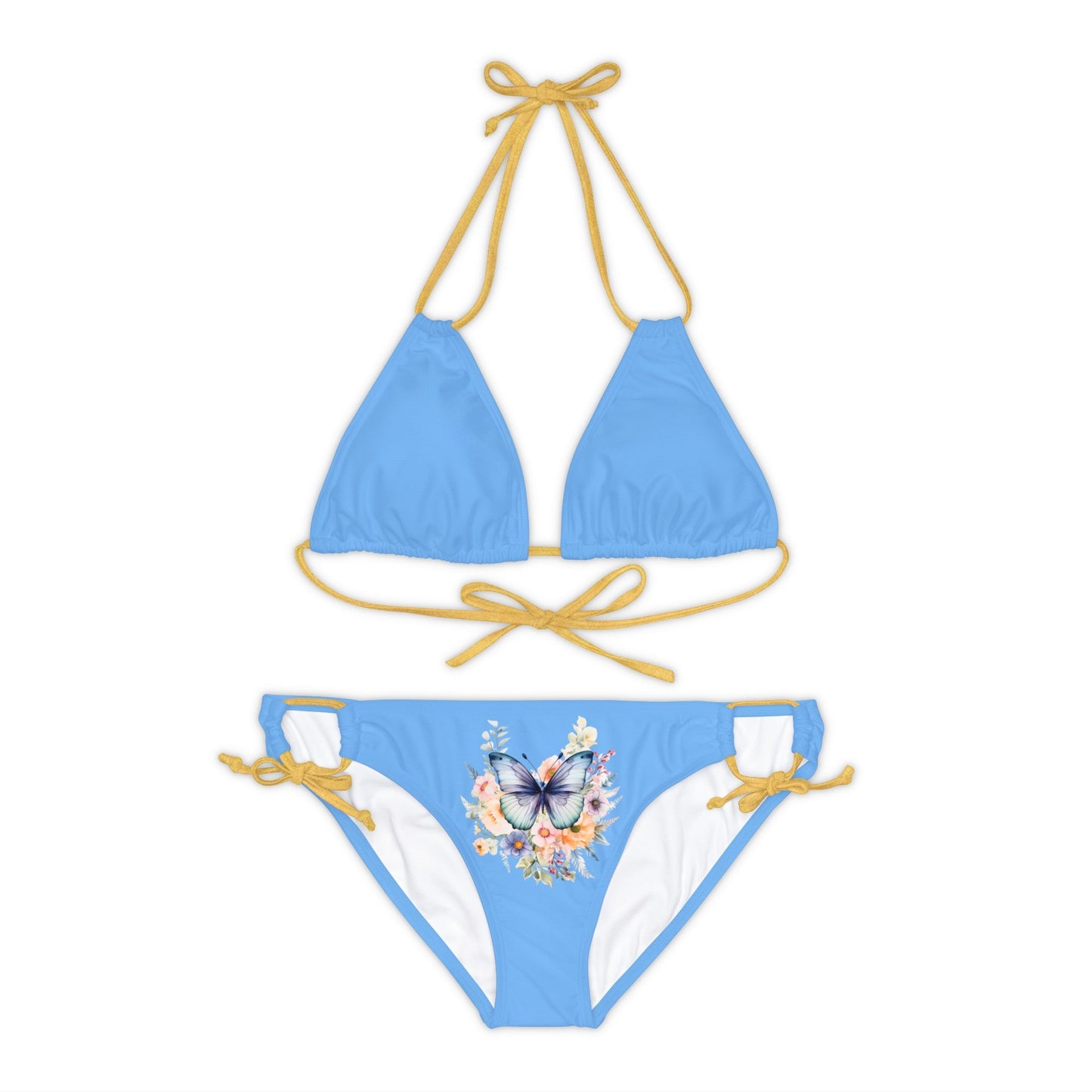Blue Strappy Bikini Set (AOP) with Butterfly design - JennyCool