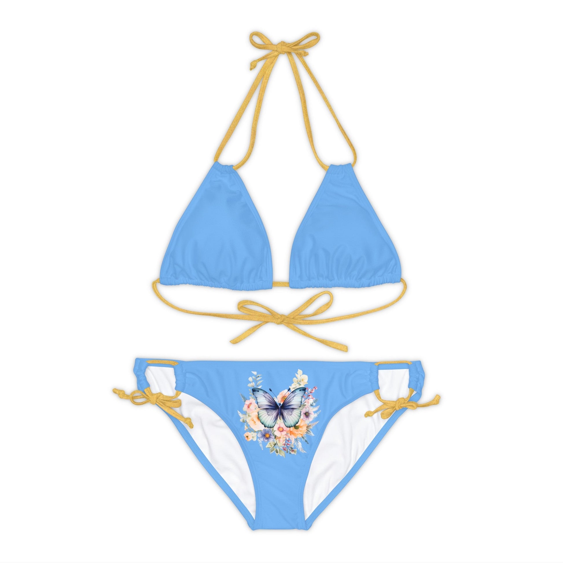 Blue Strappy Bikini Set (AOP) with Butterfly design - JennyCool