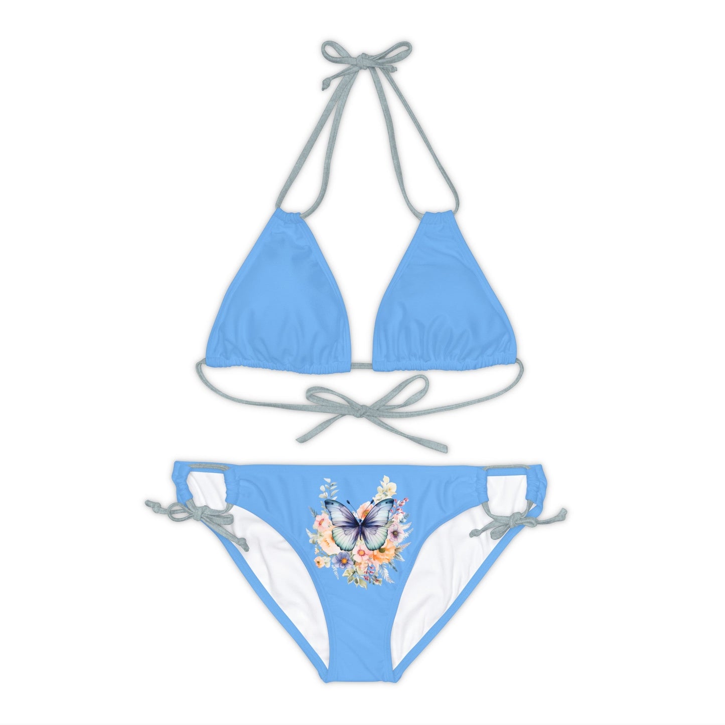 Blue Strappy Bikini Set (AOP) with Butterfly design - JennyCool