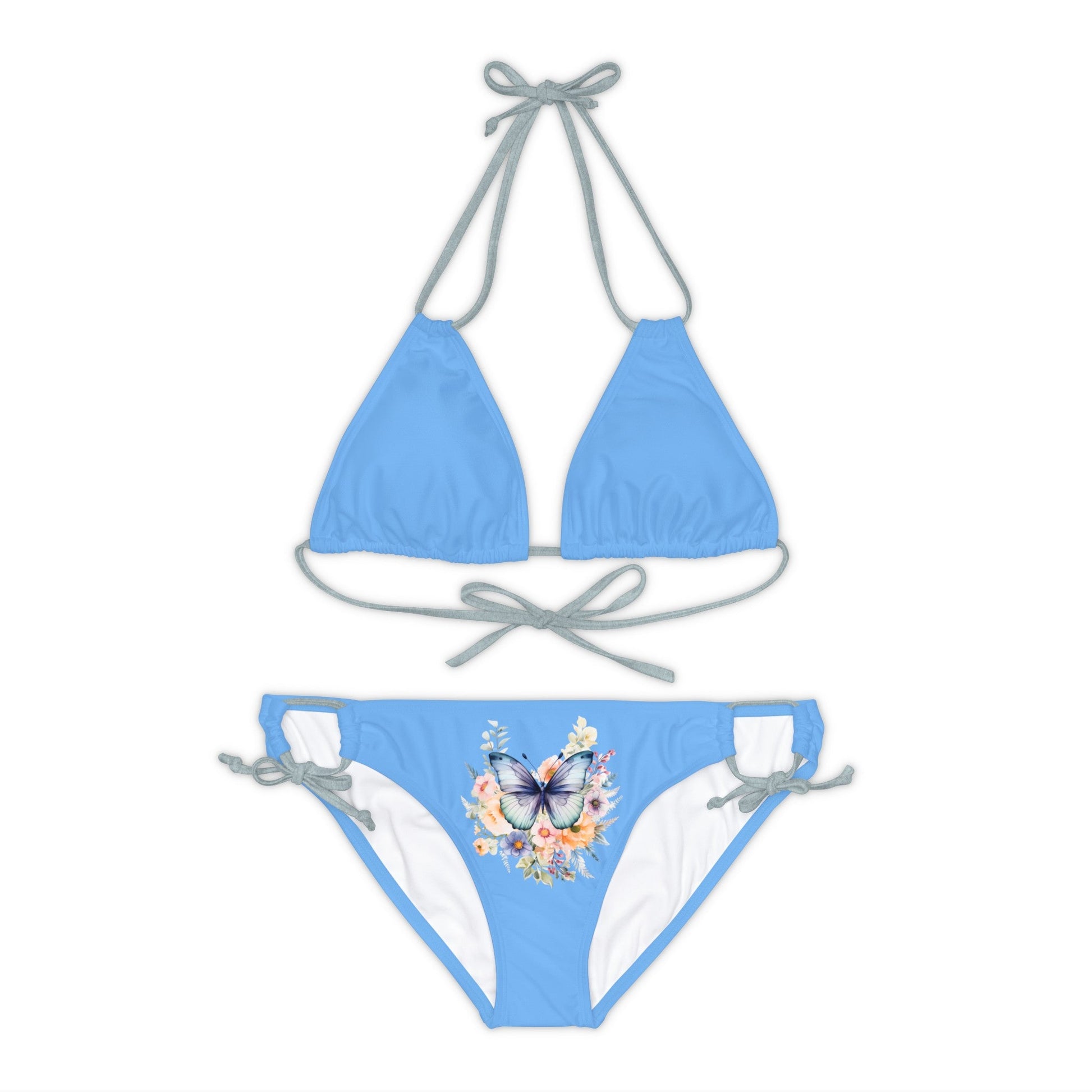 Blue Strappy Bikini Set (AOP) with Butterfly design - JennyCool