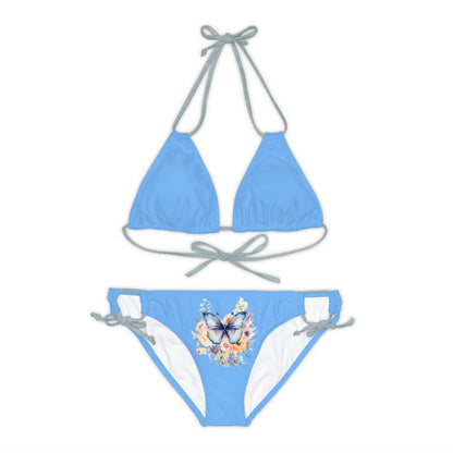 Blue Strappy Bikini Set (AOP) with Butterfly design - JennyCool