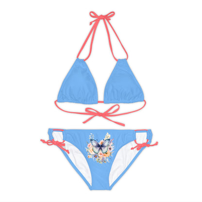 Blue Strappy Bikini Set (AOP) with Butterfly design - JennyCool