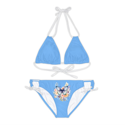 Blue Strappy Bikini Set (AOP) with Butterfly design - JennyCool