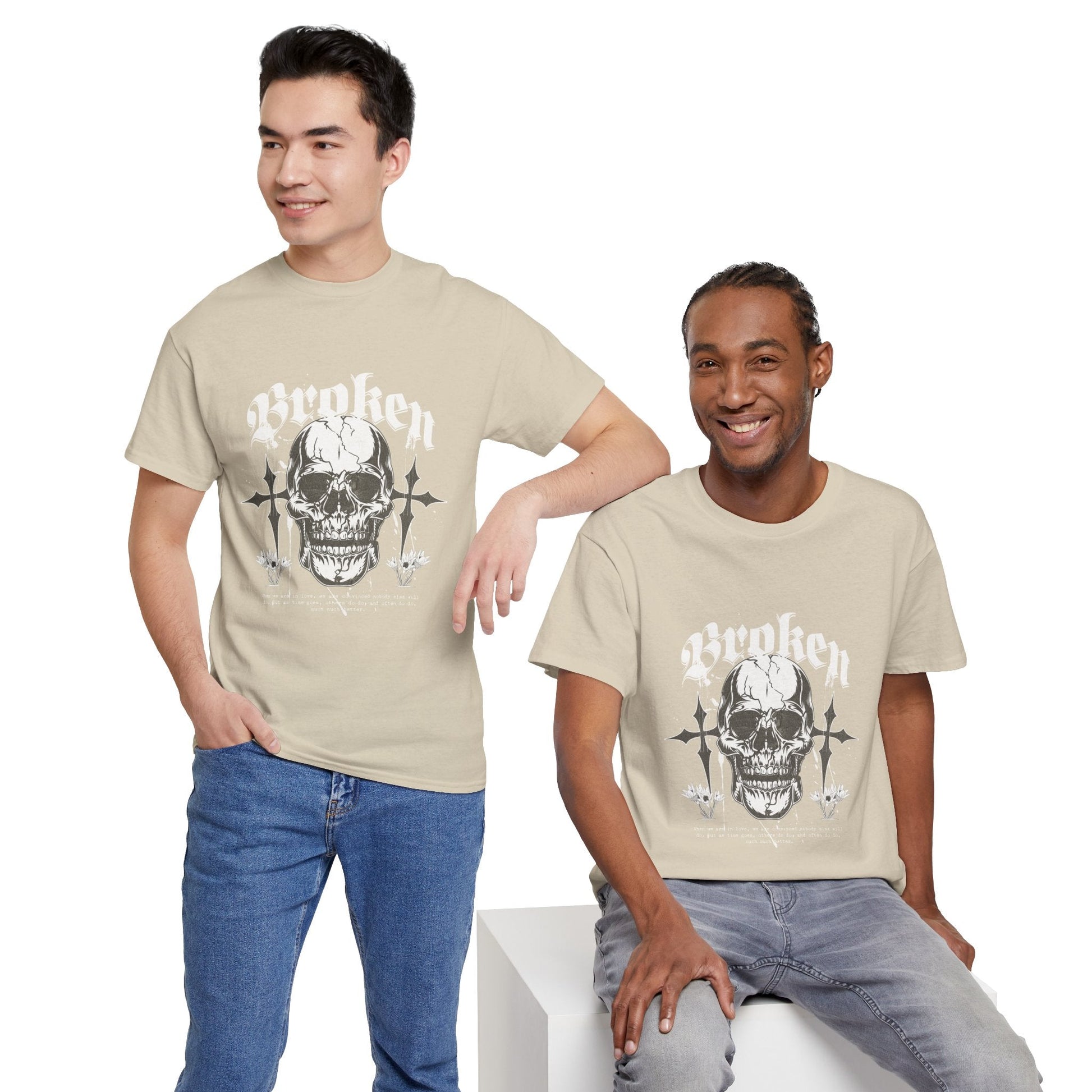 Broken Skull Graphic T-Shirt – Vintage Gothic Streetwear Tee for Men - JennyCool