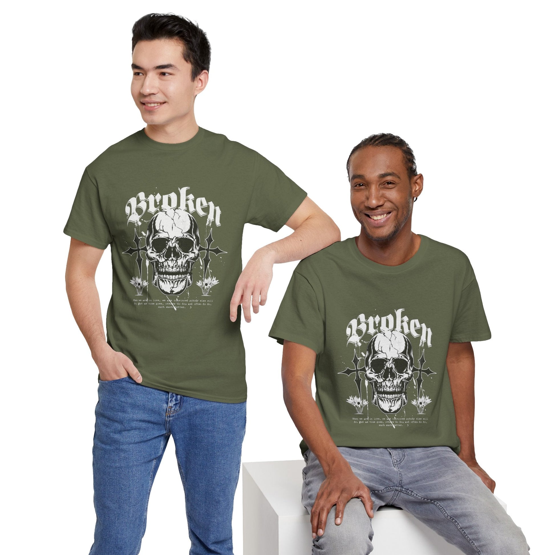 Broken Skull Graphic T-Shirt – Vintage Gothic Streetwear Tee for Men - JennyCool