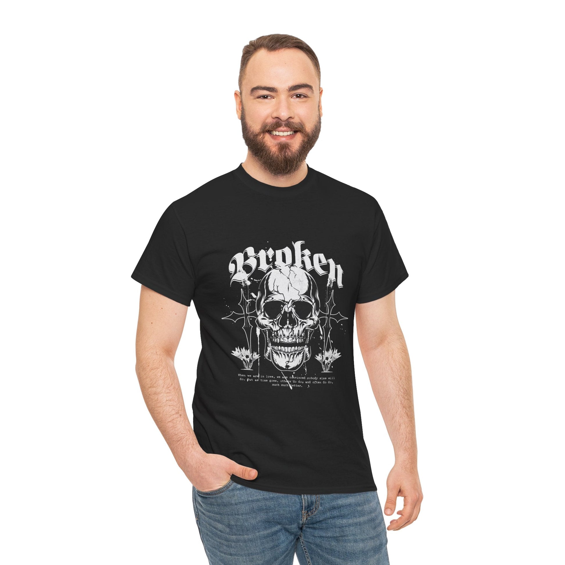Broken Skull Graphic T-Shirt – Vintage Gothic Streetwear Tee for Men - JennyCool