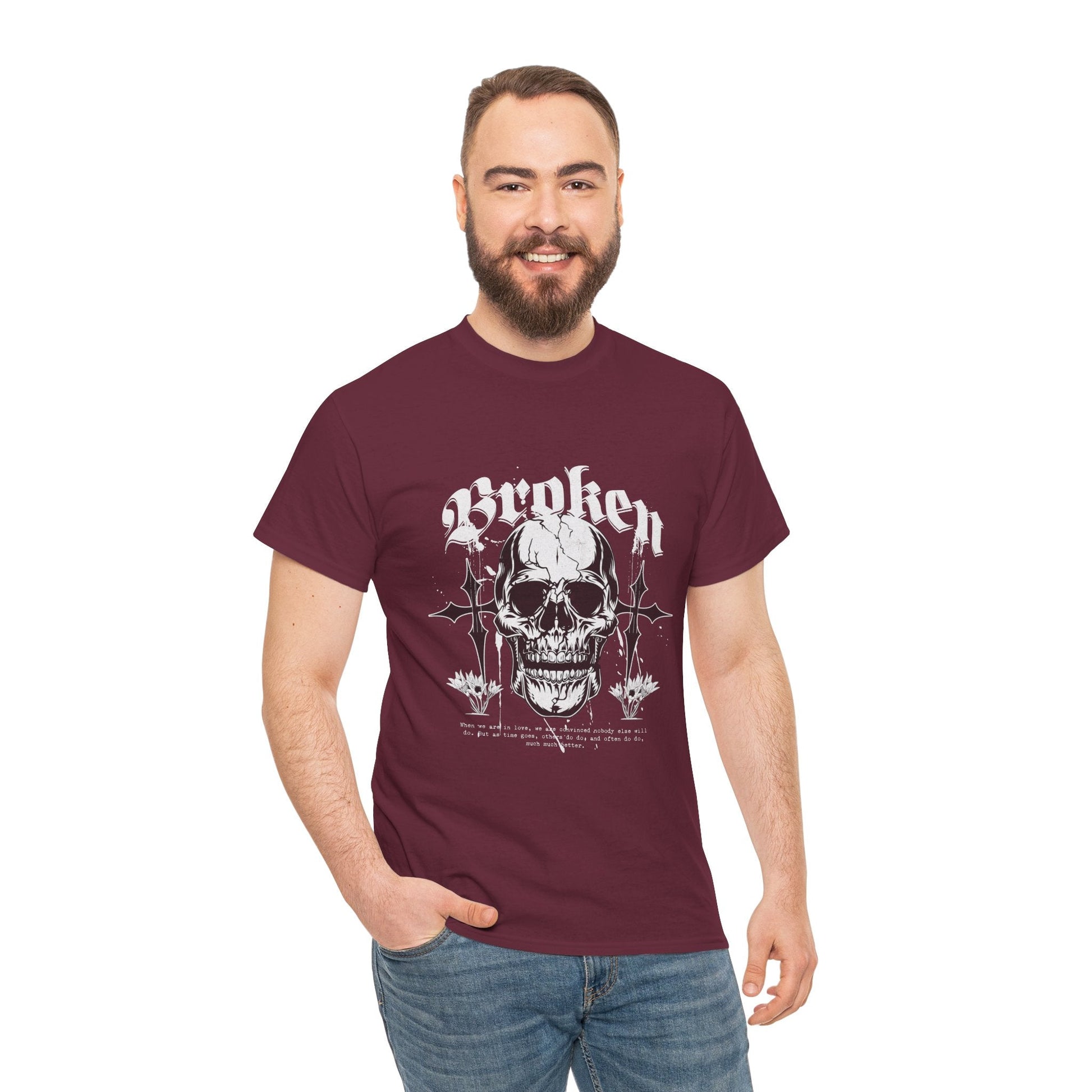 Broken Skull Graphic T-Shirt – Vintage Gothic Streetwear Tee for Men - JennyCool