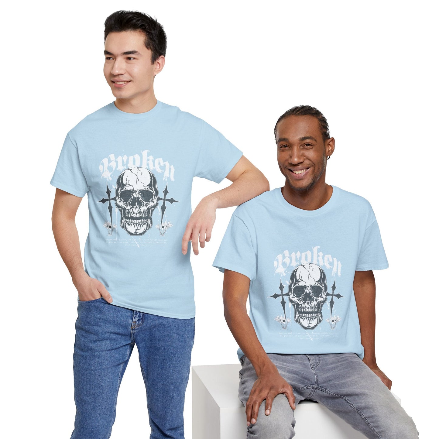 Broken Skull Graphic T-Shirt – Vintage Gothic Streetwear Tee for Men - JennyCool