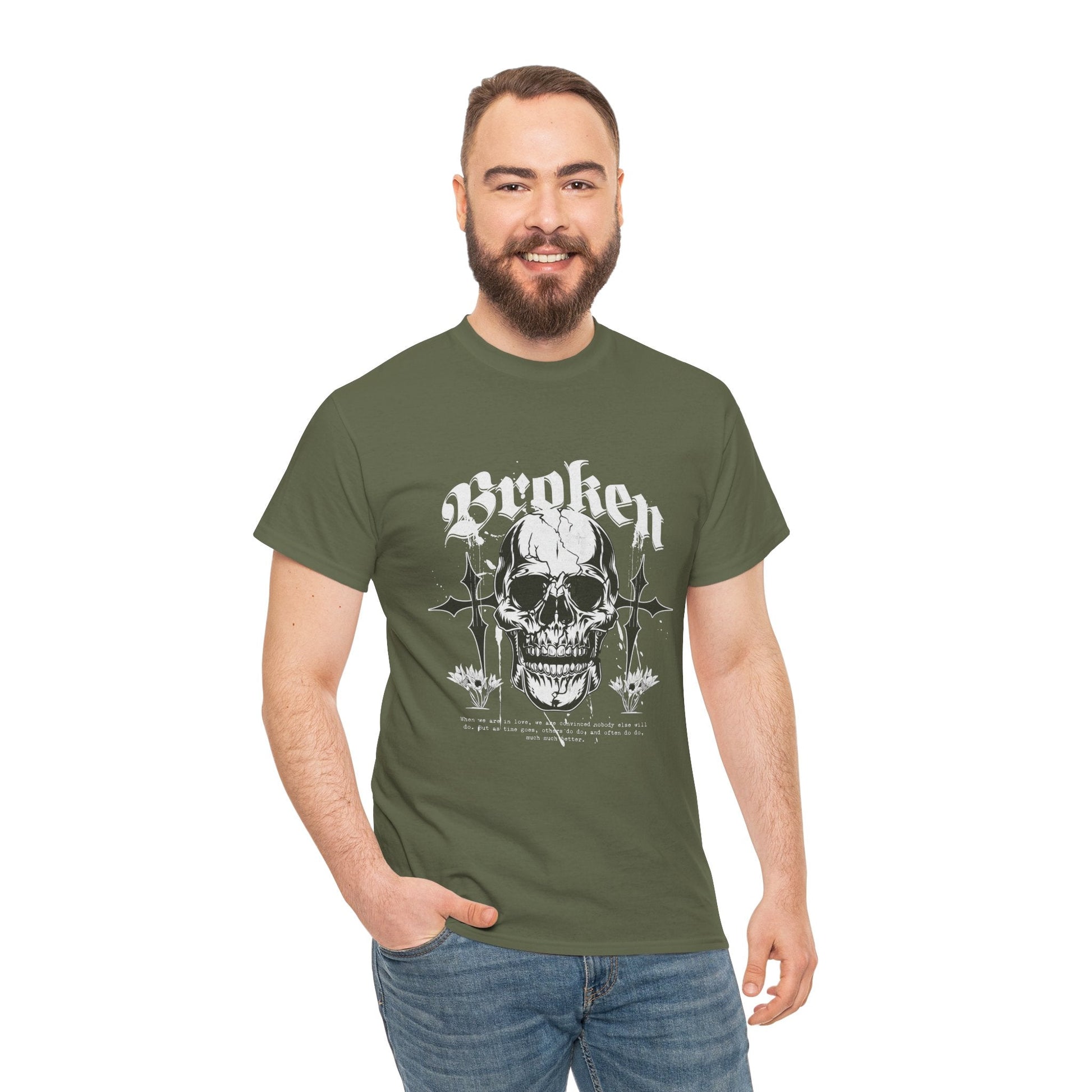 Broken Skull Graphic T-Shirt – Vintage Gothic Streetwear Tee for Men - JennyCool