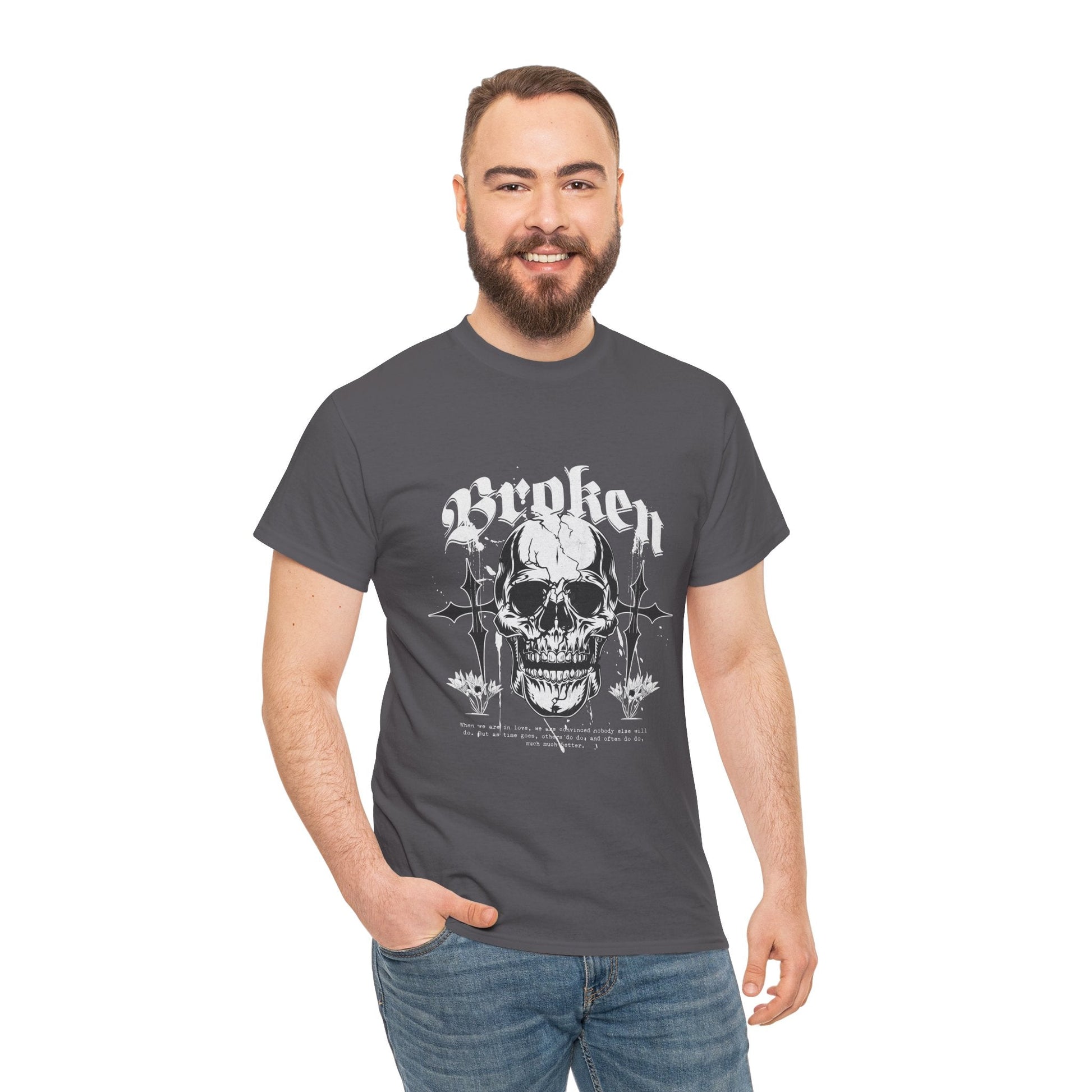 Broken Skull Graphic T-Shirt – Vintage Gothic Streetwear Tee for Men - JennyCool