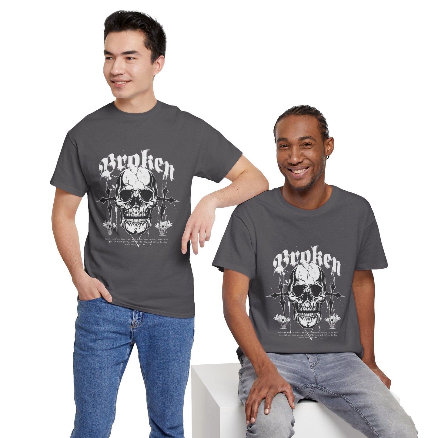 Broken Skull Graphic T-Shirt – Vintage Gothic Streetwear Tee for Men - JennyCool