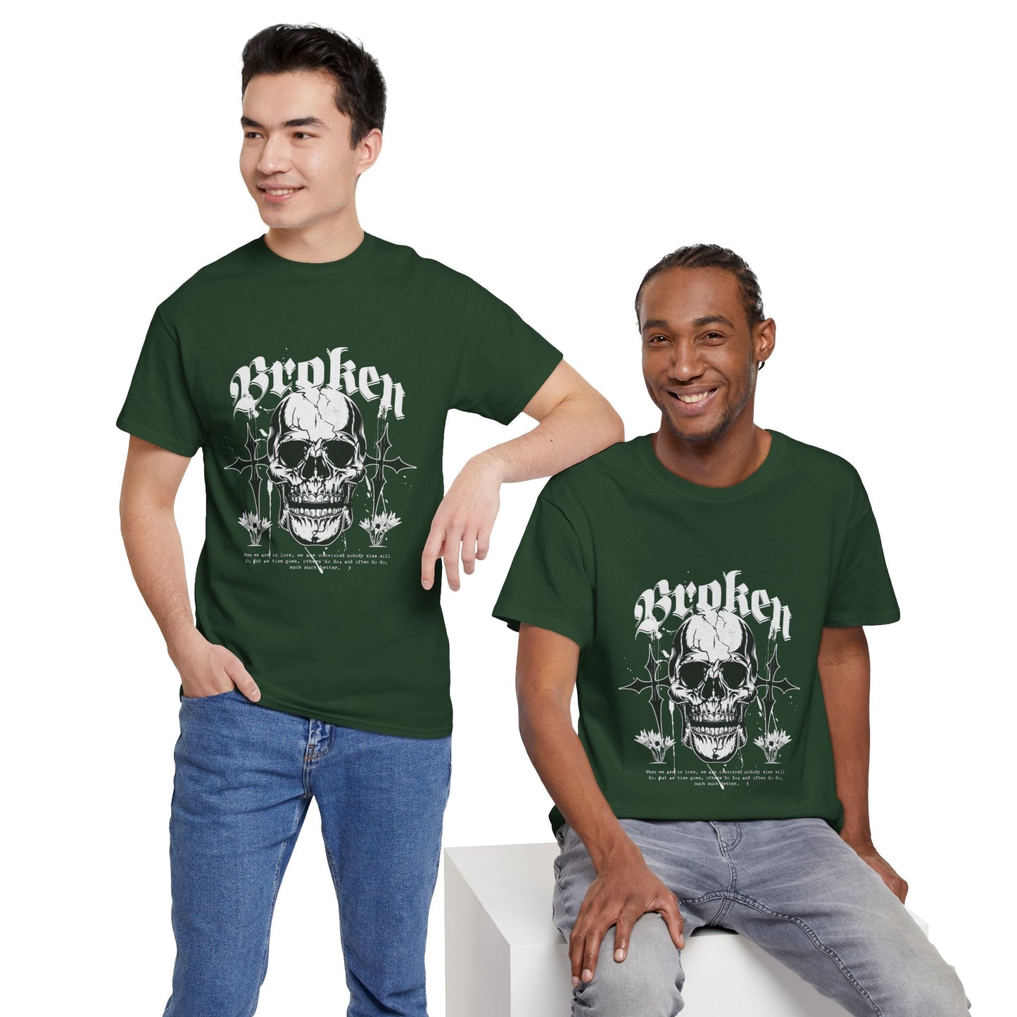 Broken Skull Graphic T-Shirt – Vintage Gothic Streetwear Tee for Men - JennyCool