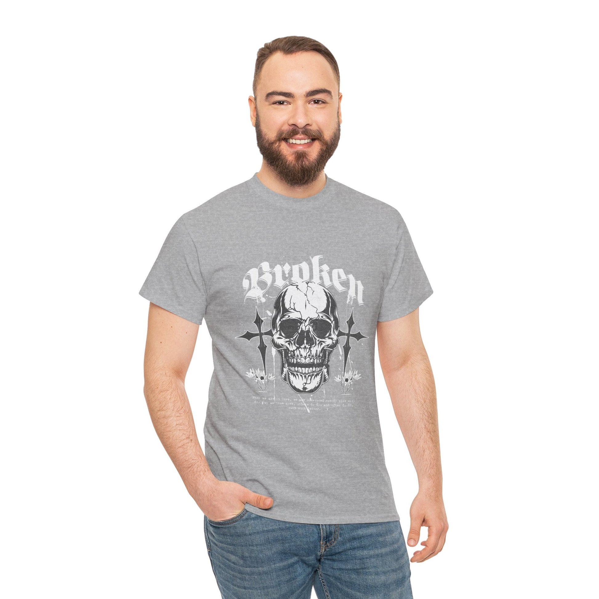 Broken Skull Graphic T-Shirt – Vintage Gothic Streetwear Tee for Men - JennyCool