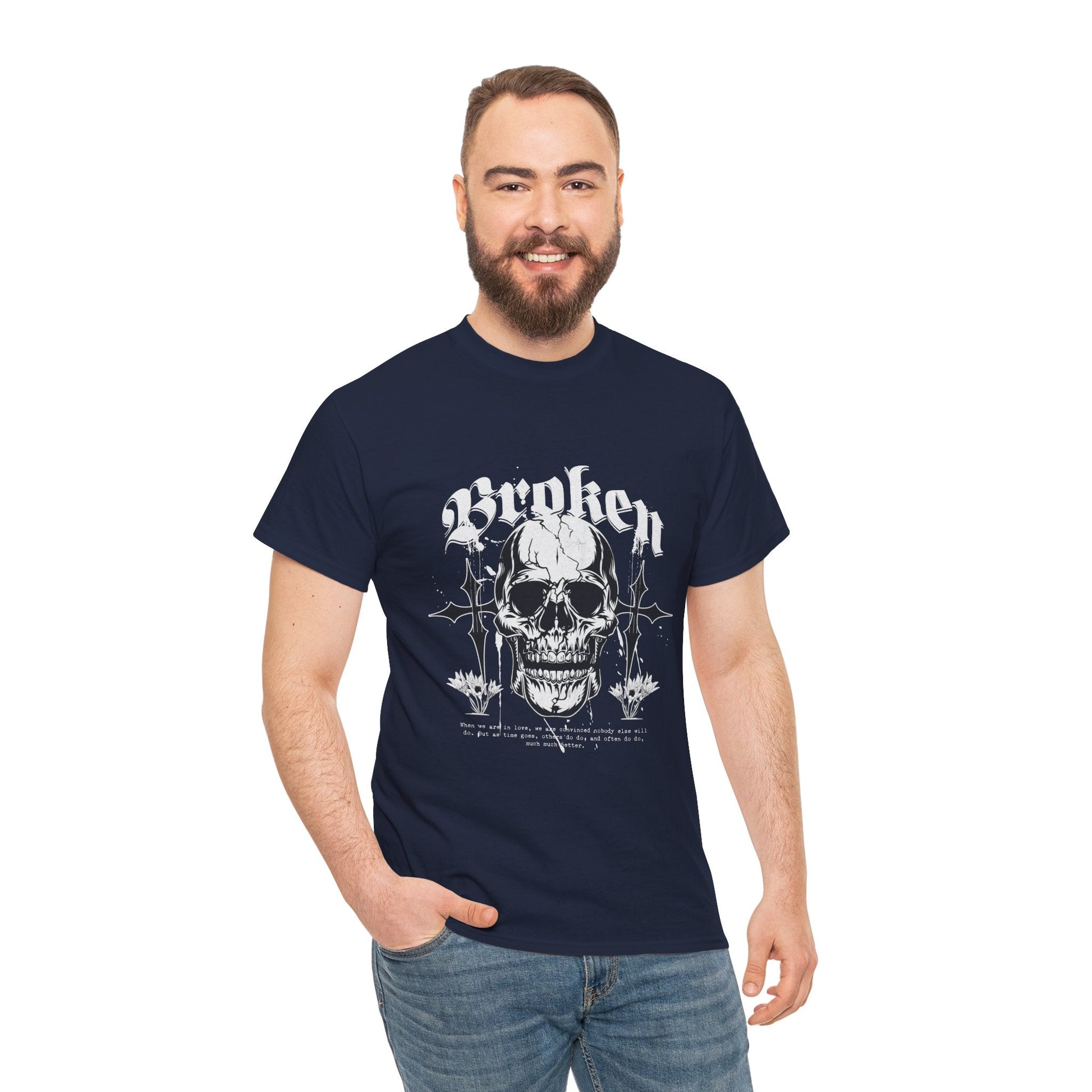 Broken Skull Graphic T-Shirt – Vintage Gothic Streetwear Tee for Men - JennyCool