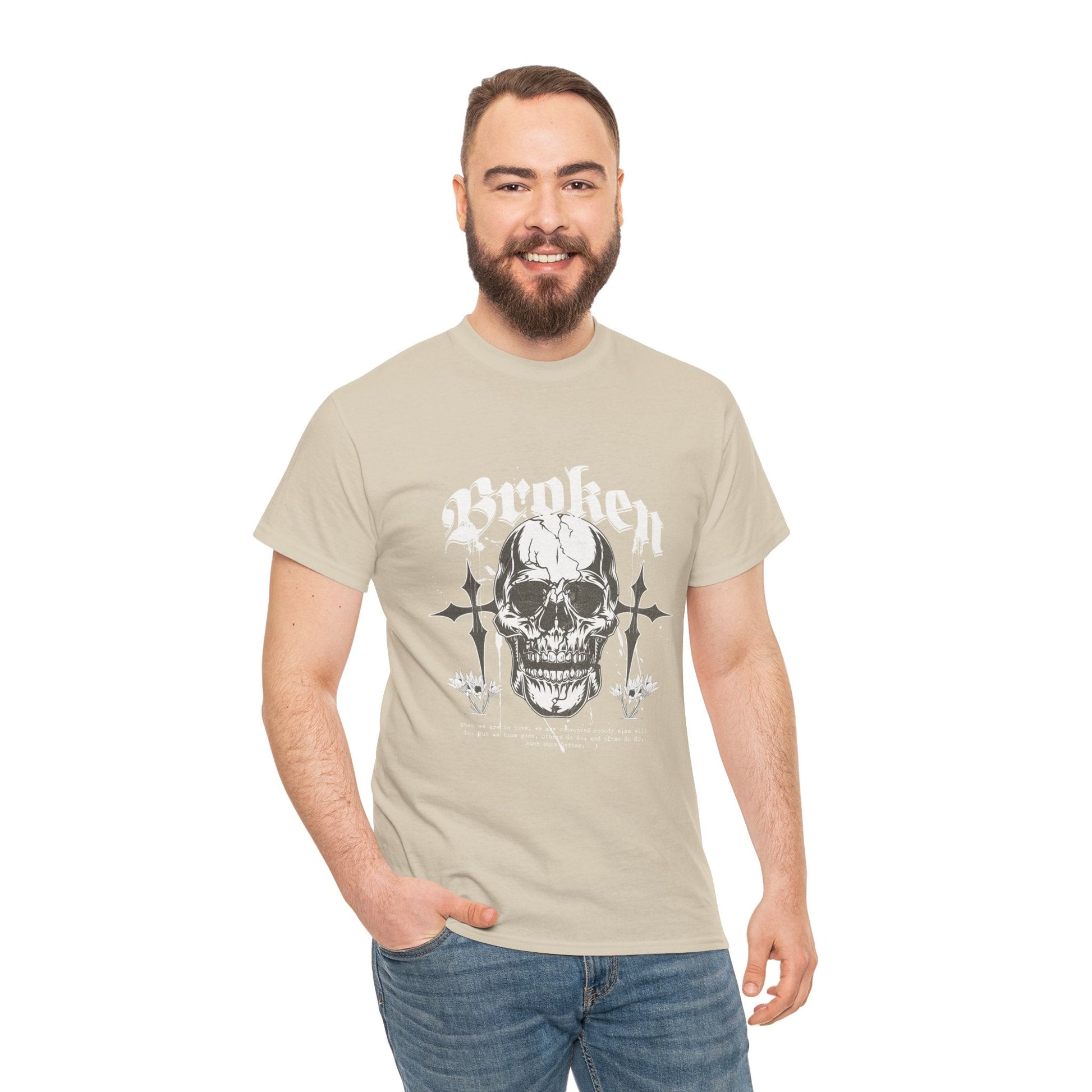 Broken Skull Graphic T-Shirt – Vintage Gothic Streetwear Tee for Men - JennyCool