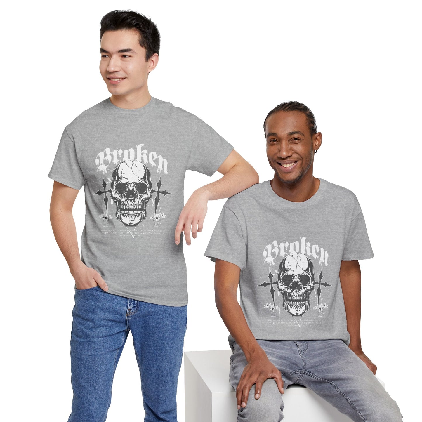 Broken Skull Graphic T-Shirt – Vintage Gothic Streetwear Tee for Men - JennyCool
