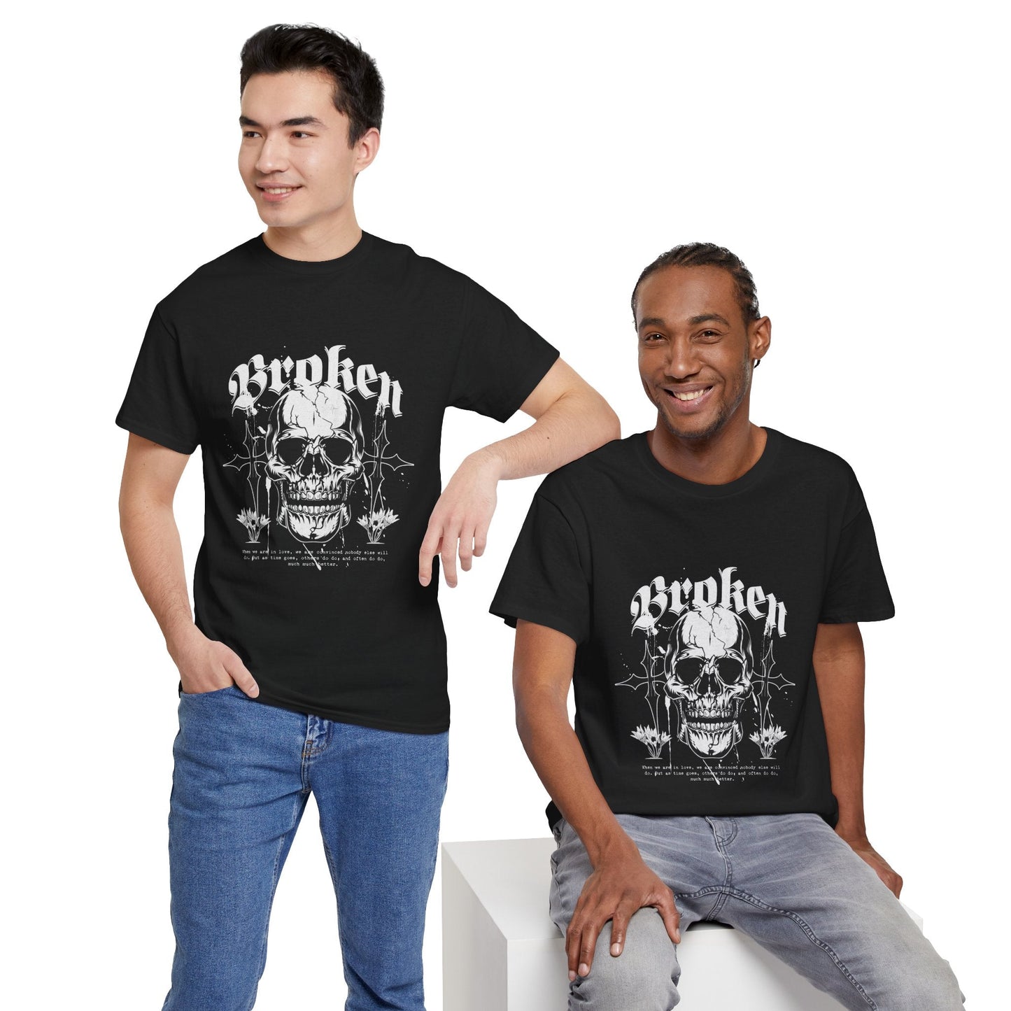 Broken Skull Graphic T-Shirt – Vintage Gothic Streetwear Tee for Men - JennyCool