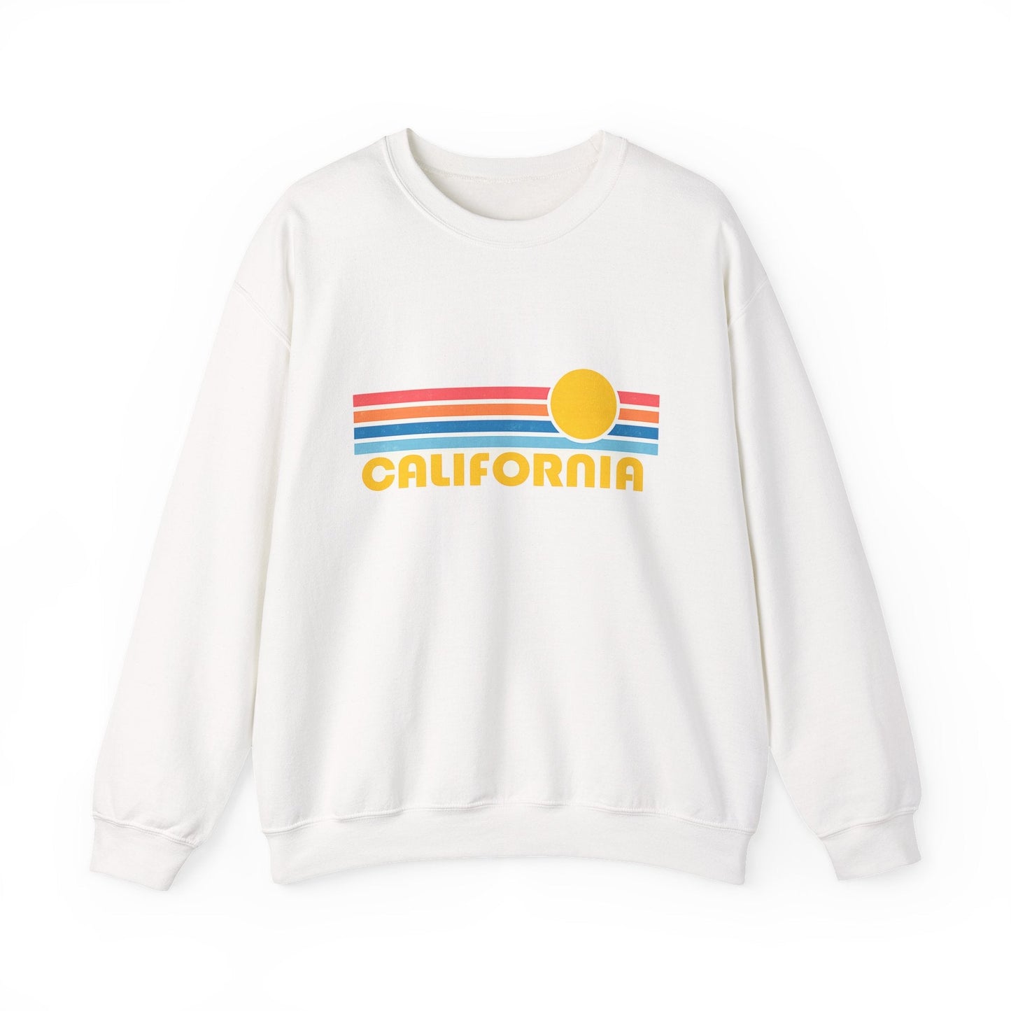 California Retro Sunset Crewneck Sweatshirt – Vintage Coastal Graphic Pullove - JennyCool