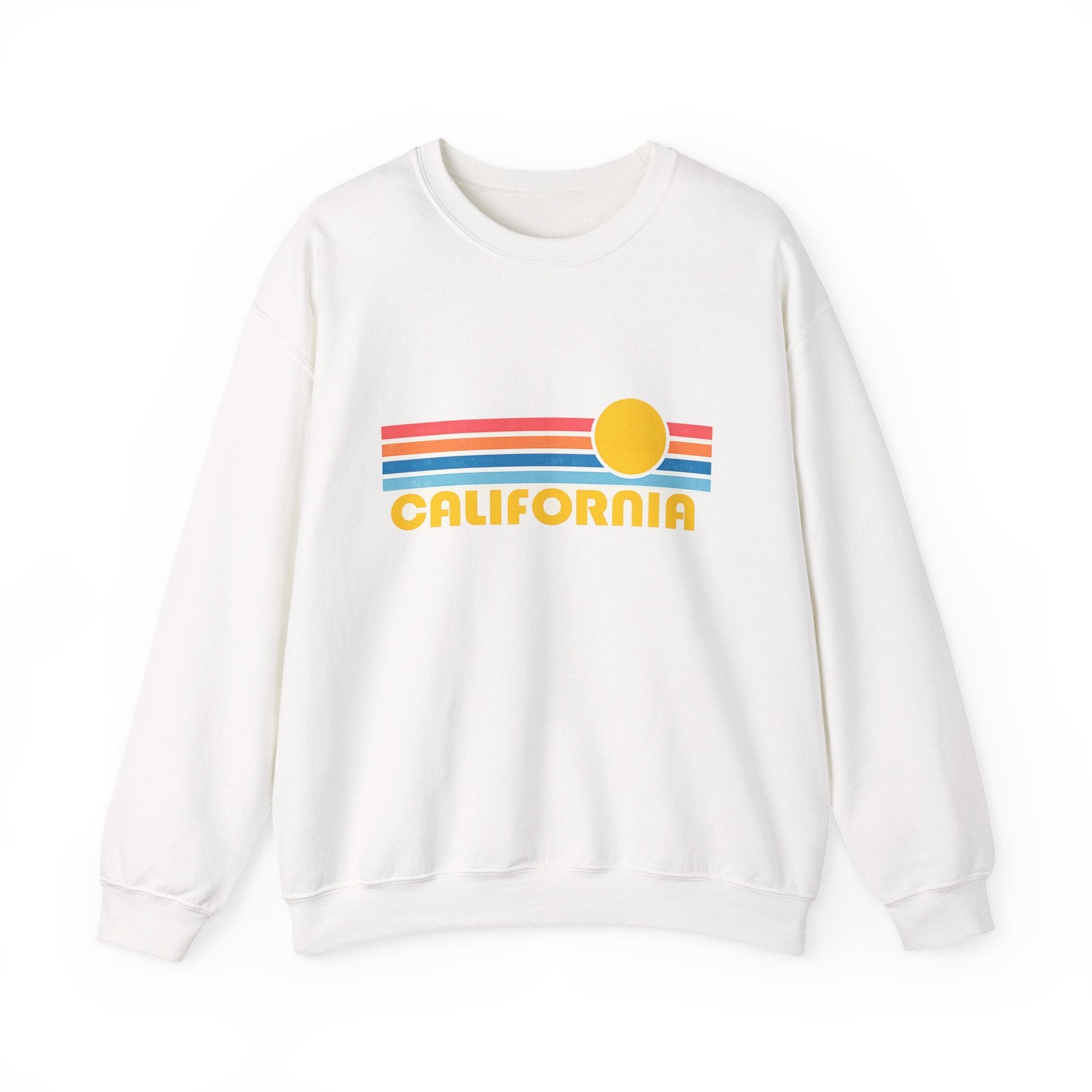 California Retro Sunset Crewneck Sweatshirt – Vintage Coastal Graphic Pullove - JennyCool