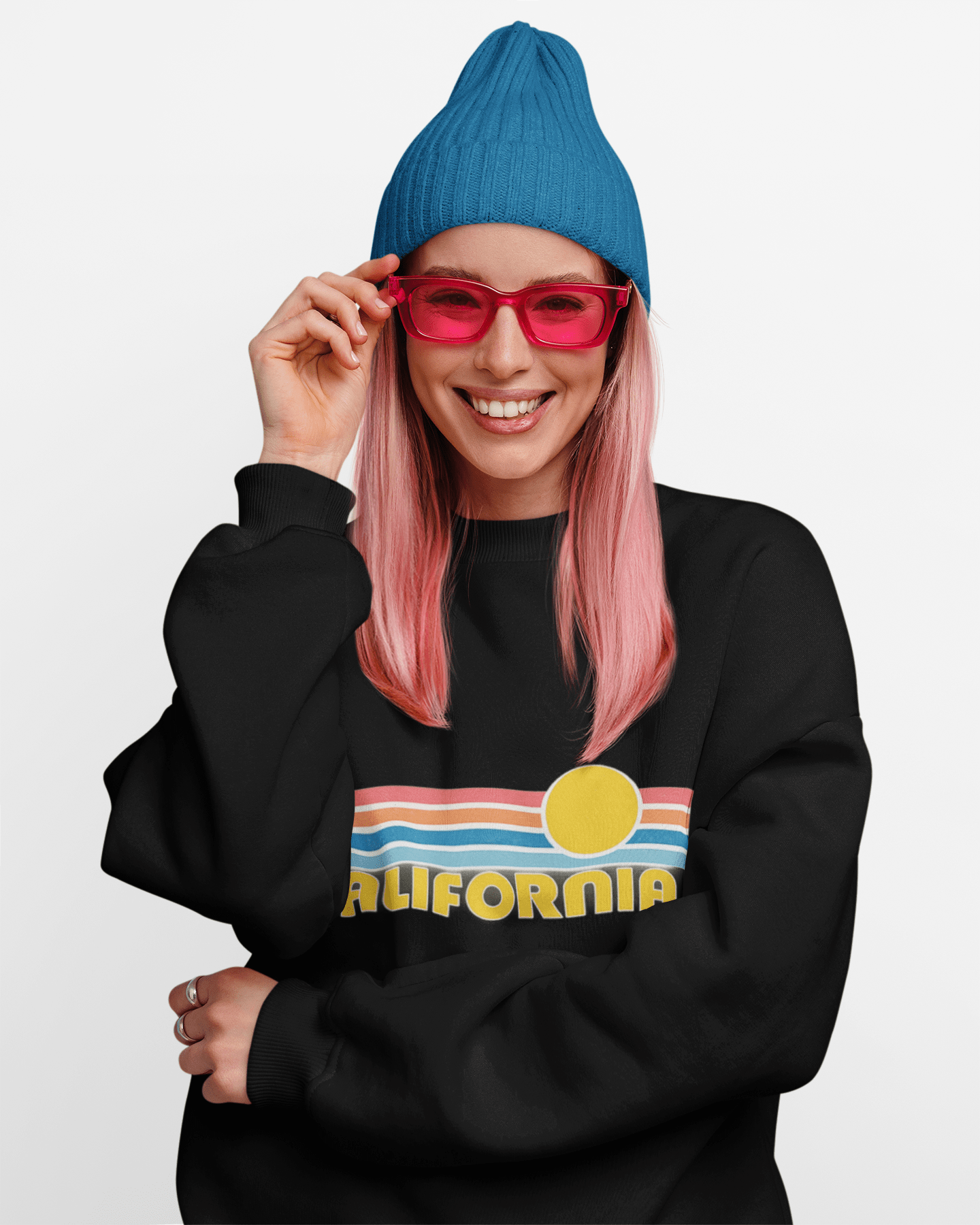 California Retro Sunset Crewneck Sweatshirt – Vintage Coastal Graphic Pullove - JennyCool