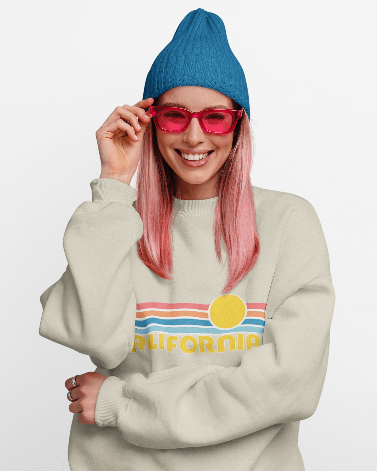 California Retro Sunset Crewneck Sweatshirt – Vintage Coastal Graphic Pullove - JennyCool