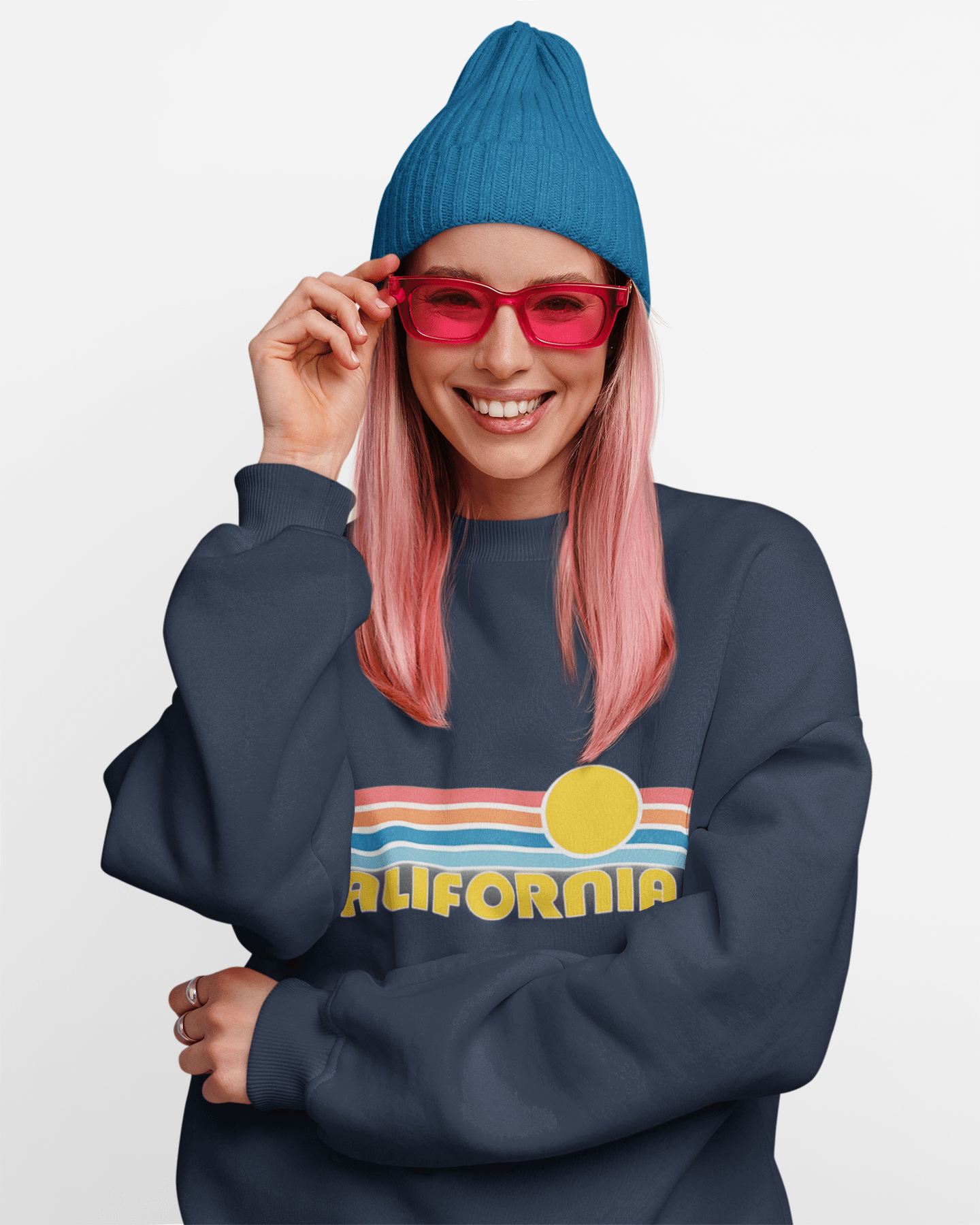 California Retro Sunset Crewneck Sweatshirt – Vintage Coastal Graphic Pullove - JennyCool