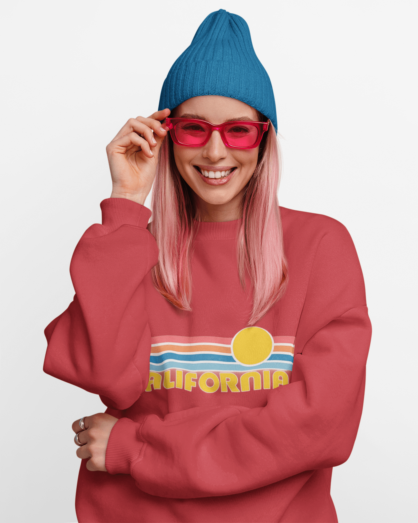 California Retro Sunset Crewneck Sweatshirt – Vintage Coastal Graphic Pullove - JennyCool