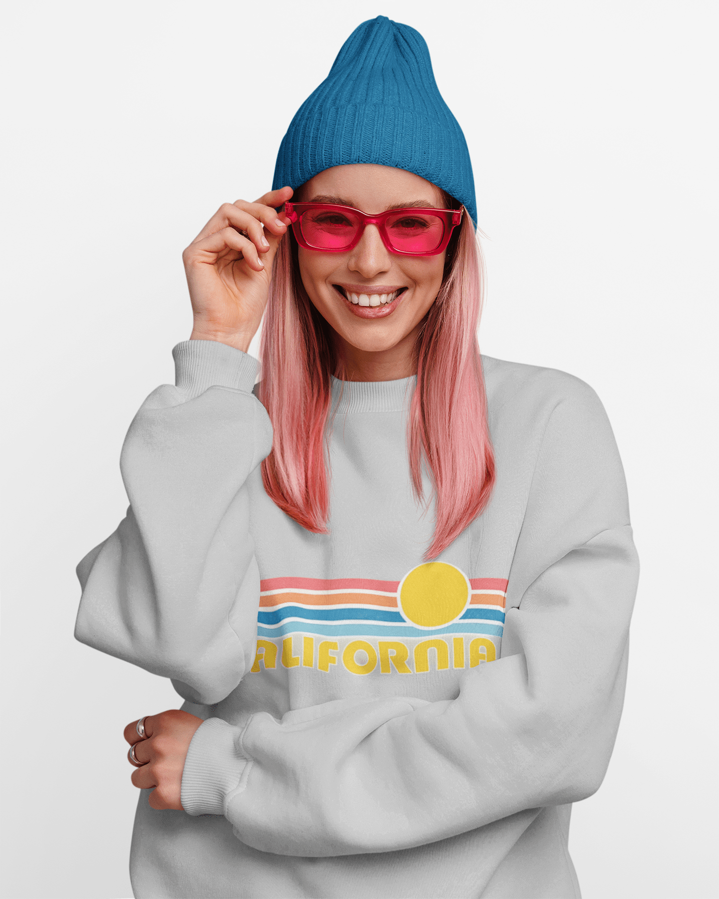 California Retro Sunset Crewneck Sweatshirt – Vintage Coastal Graphic Pullove - JennyCool