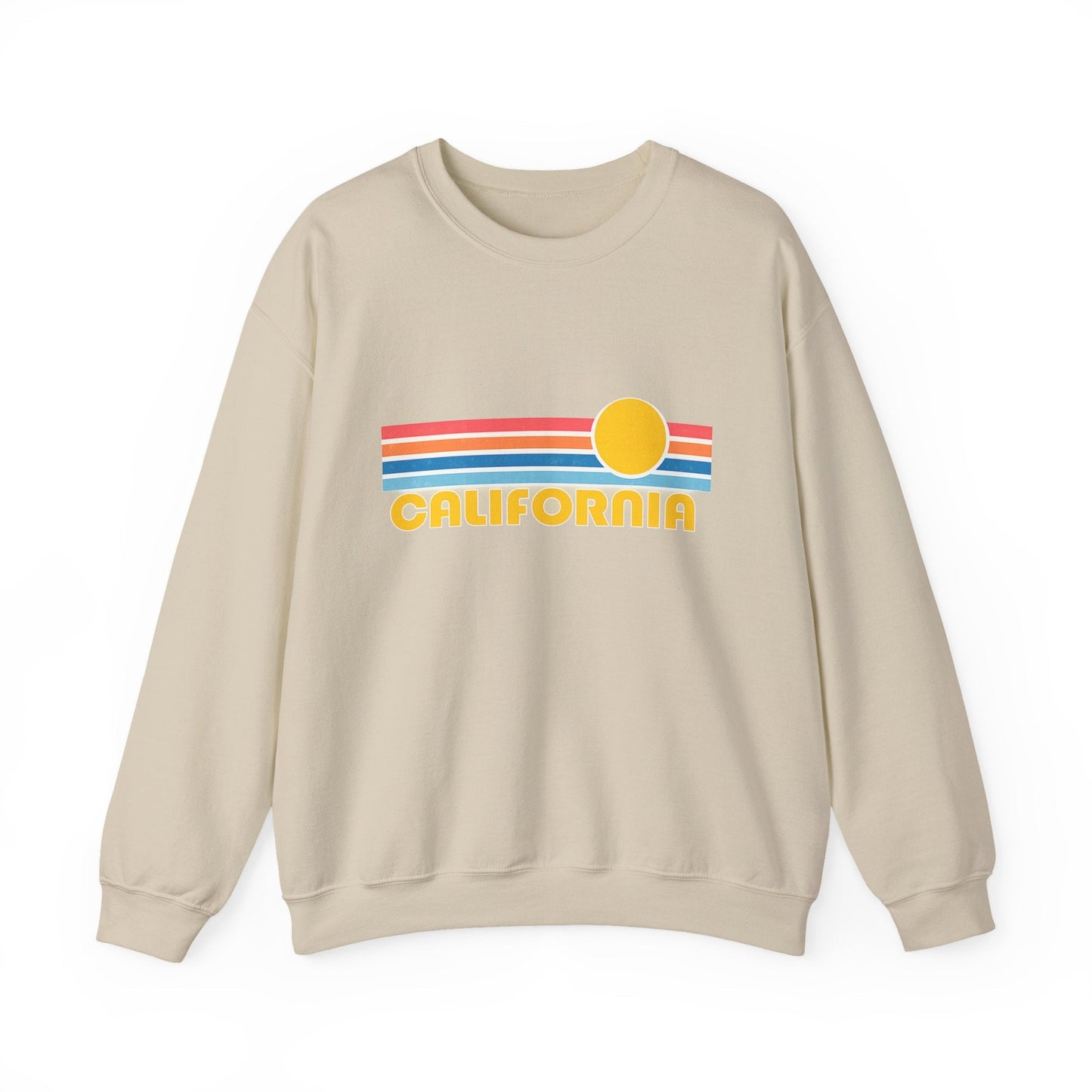 California Retro Sunset Crewneck Sweatshirt – Vintage Coastal Graphic Pullove - JennyCool