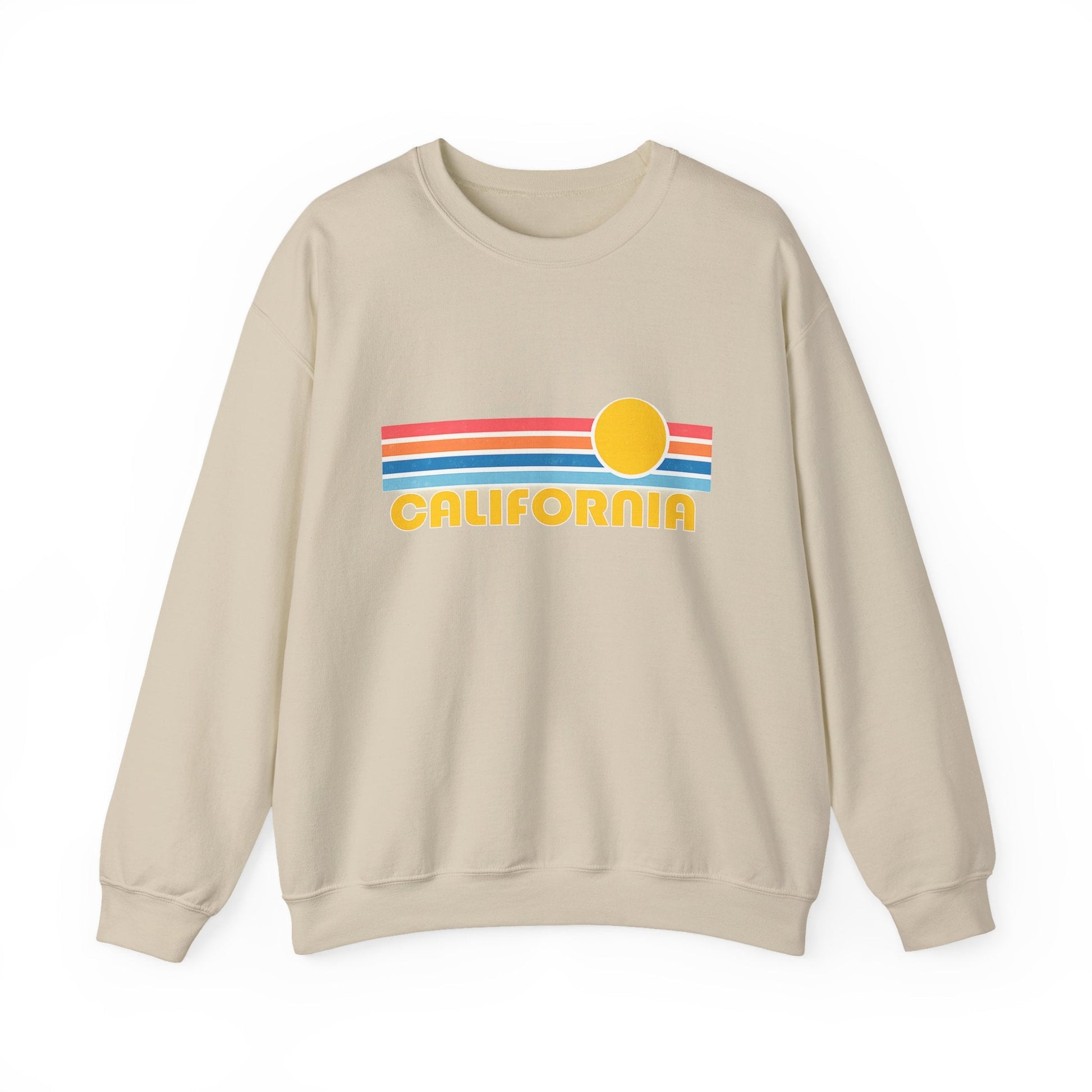 California Retro Sunset Crewneck Sweatshirt – Vintage Coastal Graphic Pullove - JennyCool