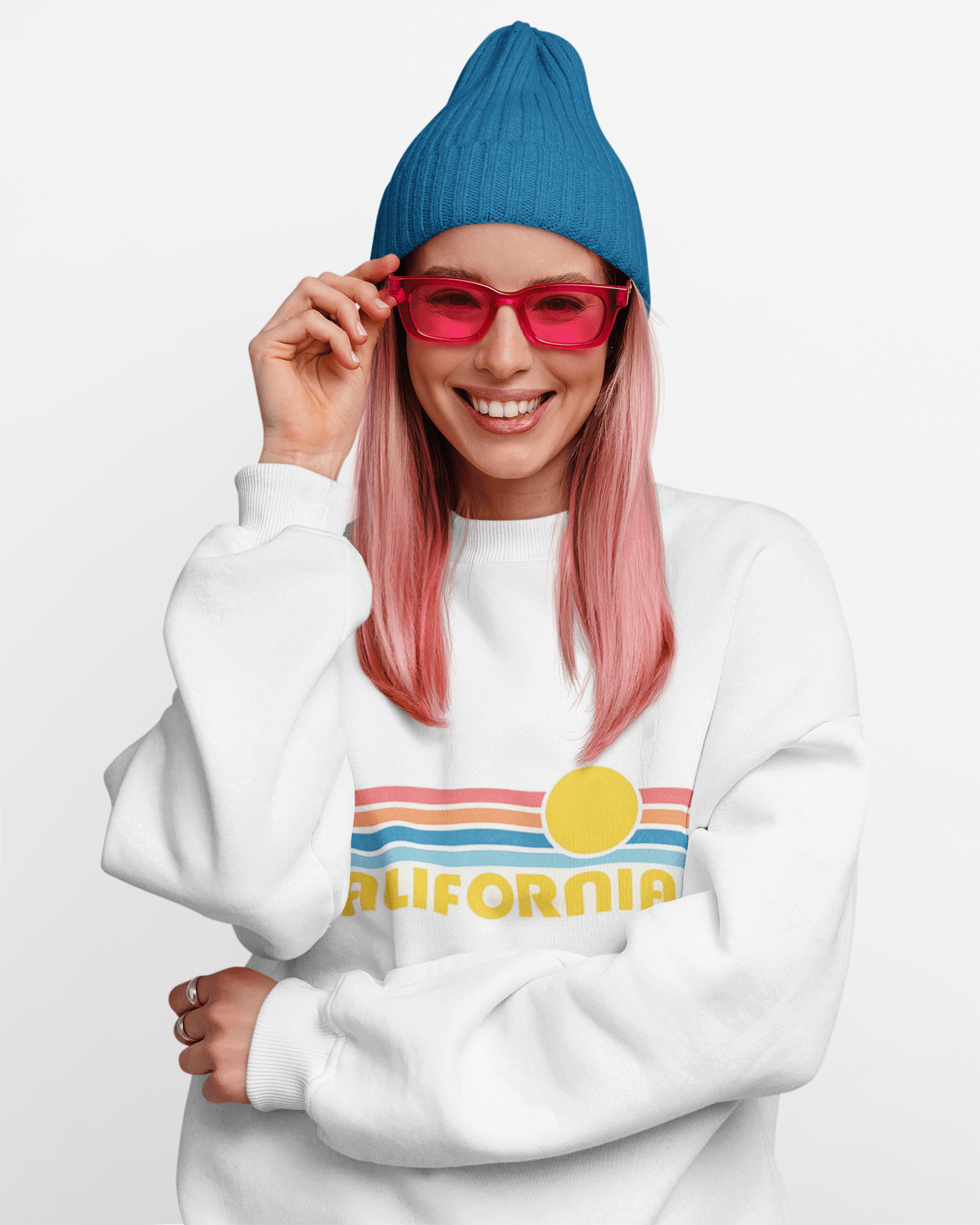 California Retro Sunset Crewneck Sweatshirt – Vintage Coastal Graphic Pullove - JennyCool
