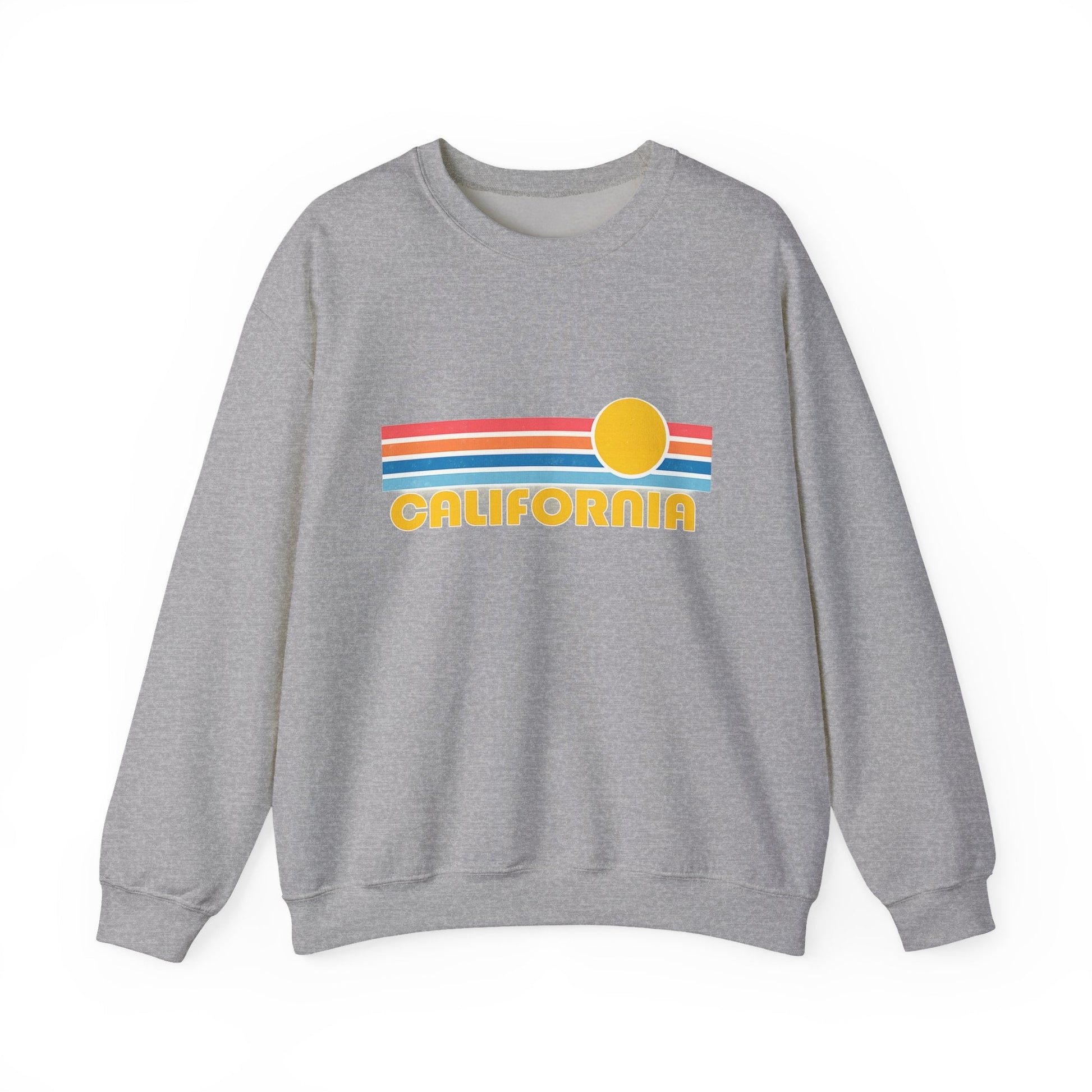 California Retro Sunset Crewneck Sweatshirt – Vintage Coastal Graphic Pullove - JennyCool