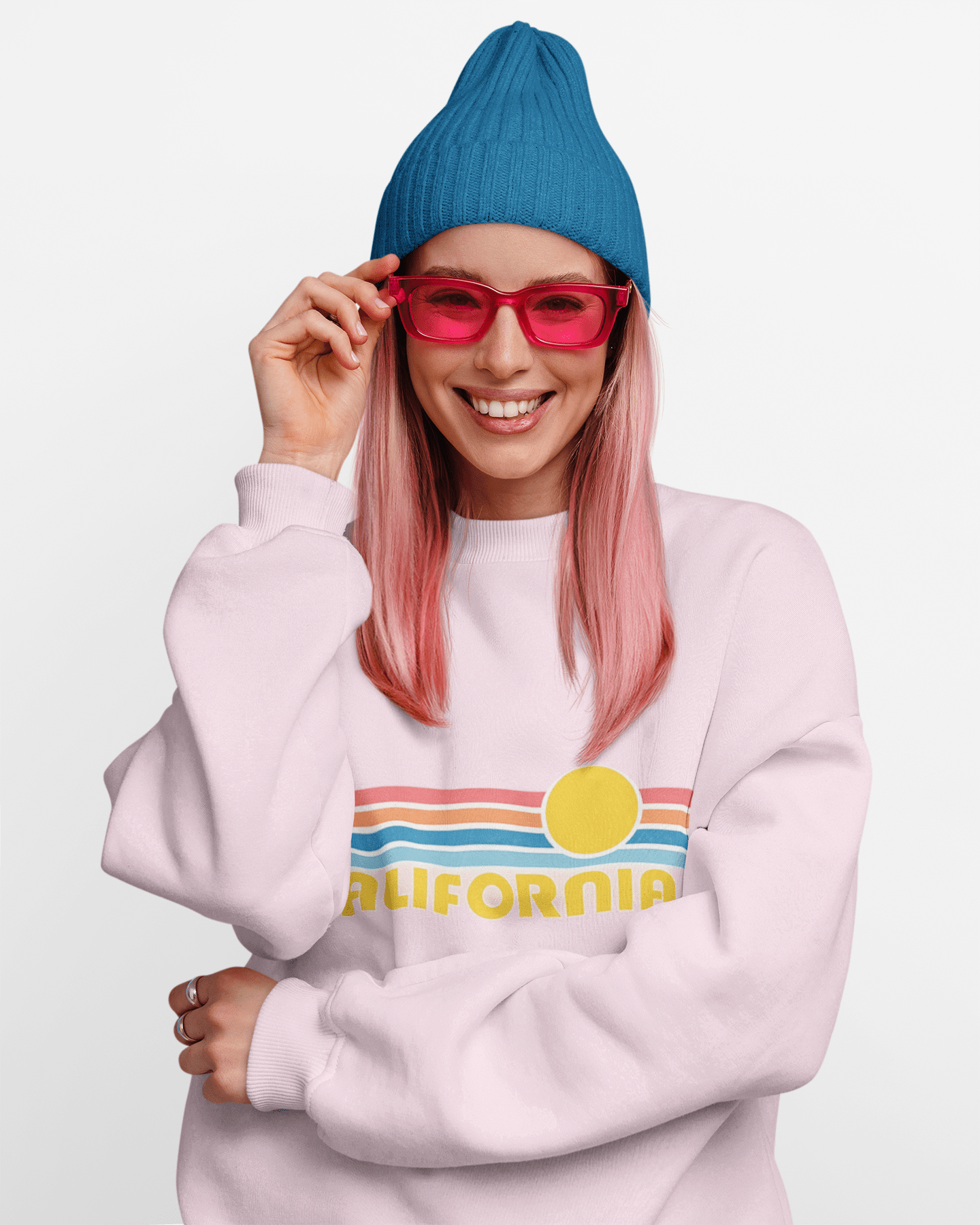 California Retro Sunset Crewneck Sweatshirt – Vintage Coastal Graphic Pullove - JennyCool