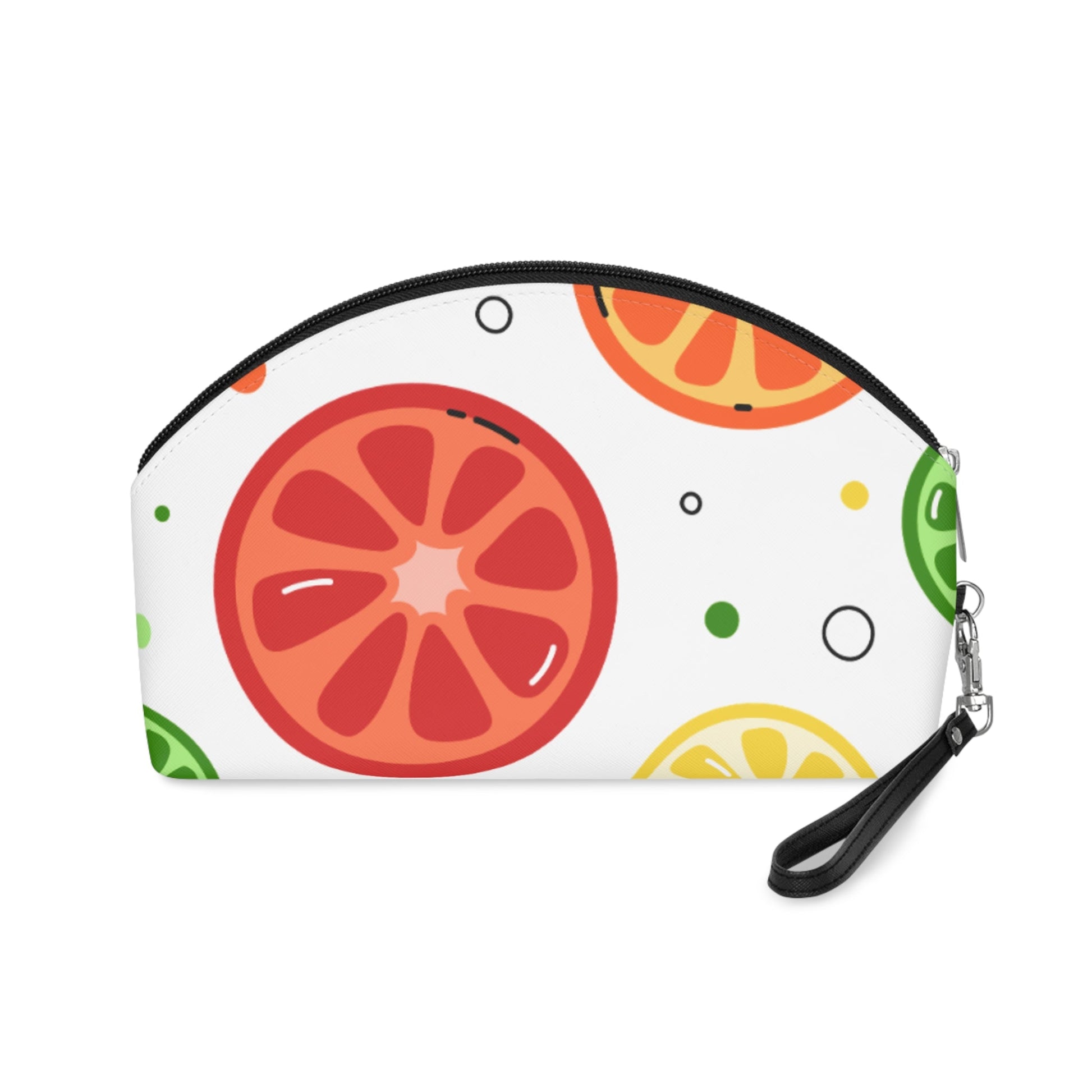 Citrus Fruit Makeup Bag – Orange Lemon Lime Cosmetic Pouch with Wrist Strap | Travel Beauty Organizer | Mother’s Day Gift - JennyCool